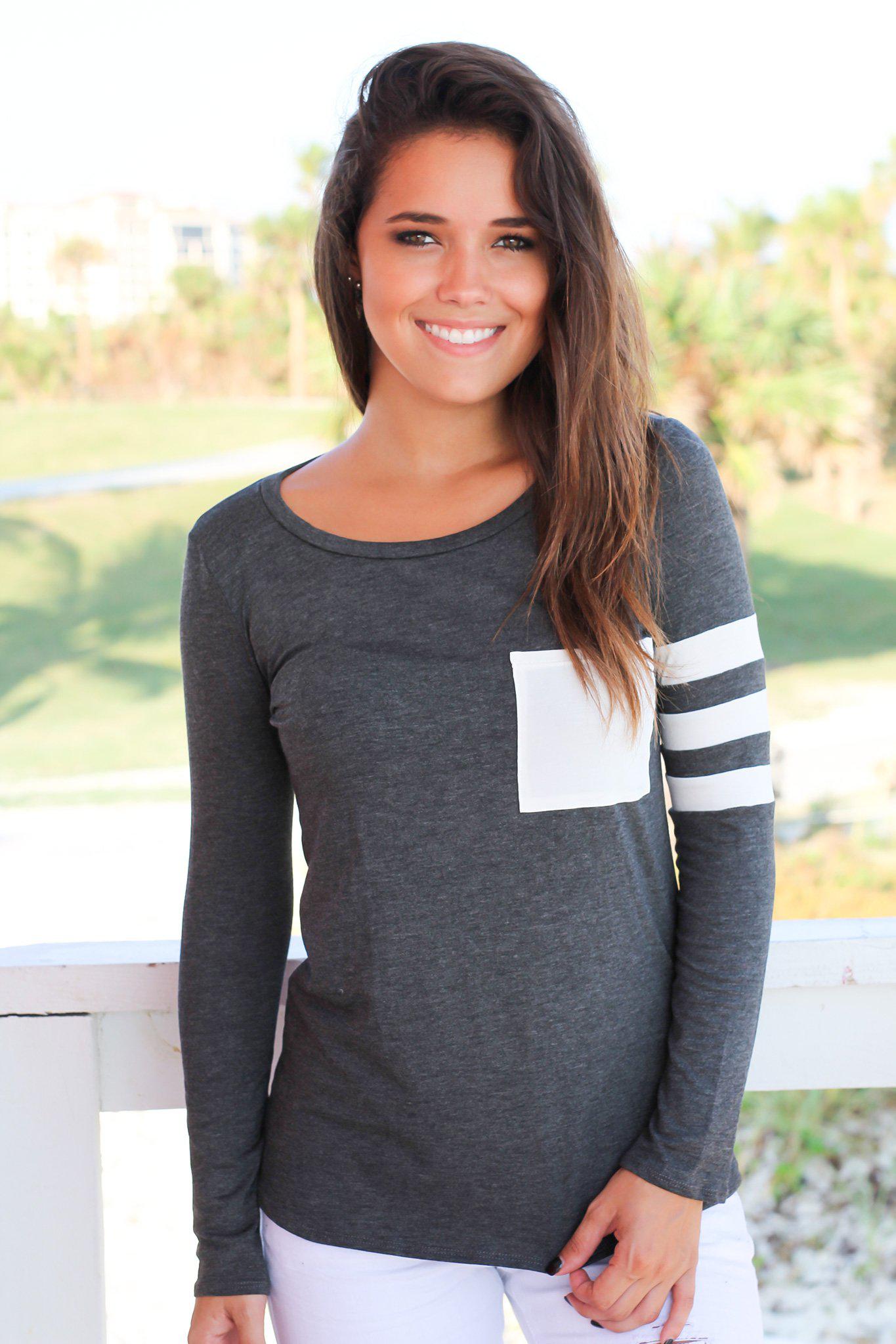 Casual Charcoal Women's Top with Stylish Pocket