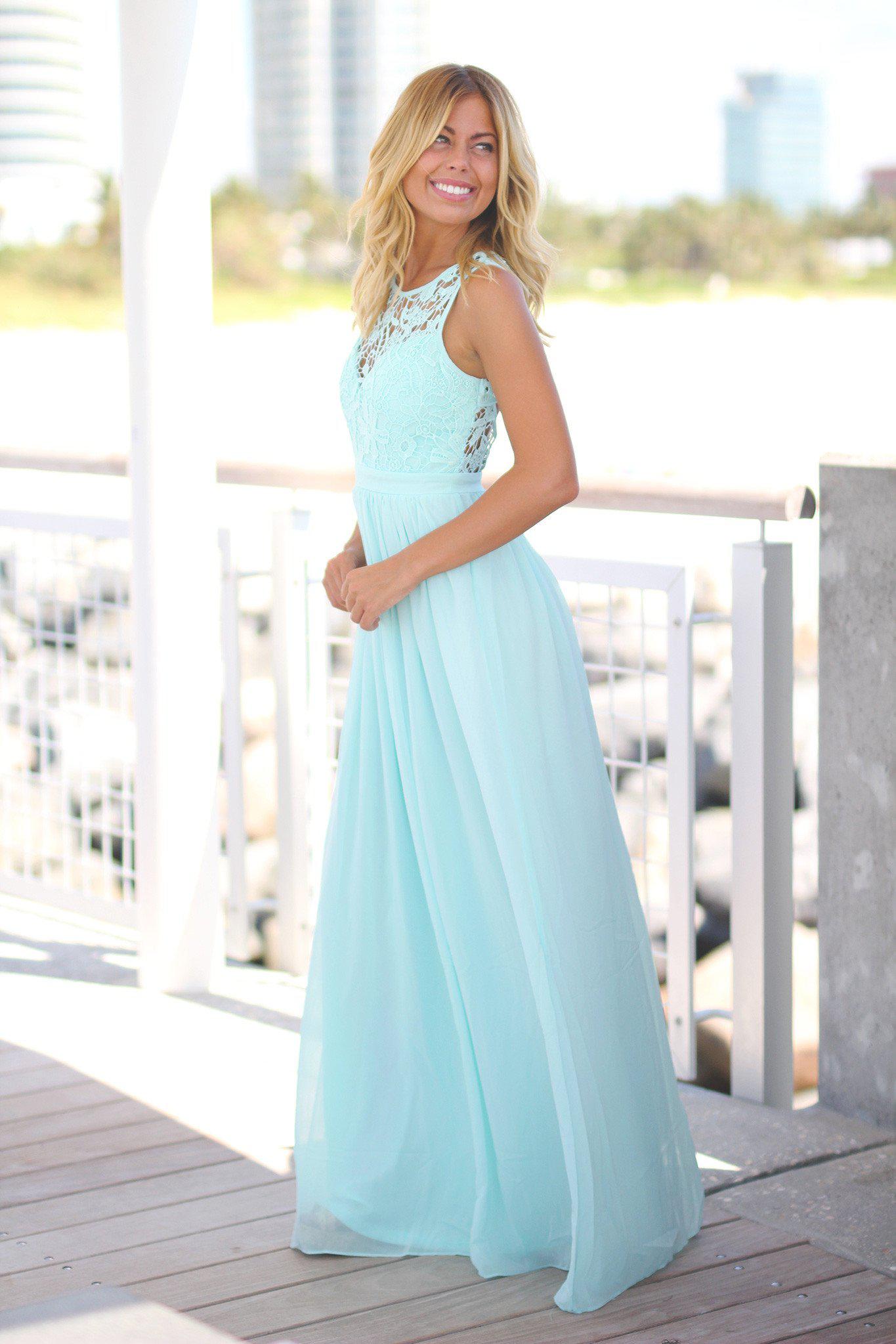 Stunning Mint Green Crochet Style Open-Back Long Maxi Dress for Evening Wear