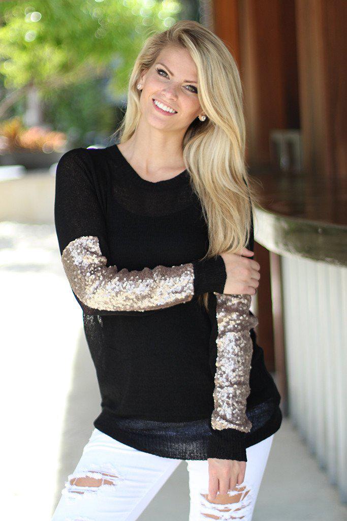 Stunning Black Sequined Sheer Women's Fashion Top