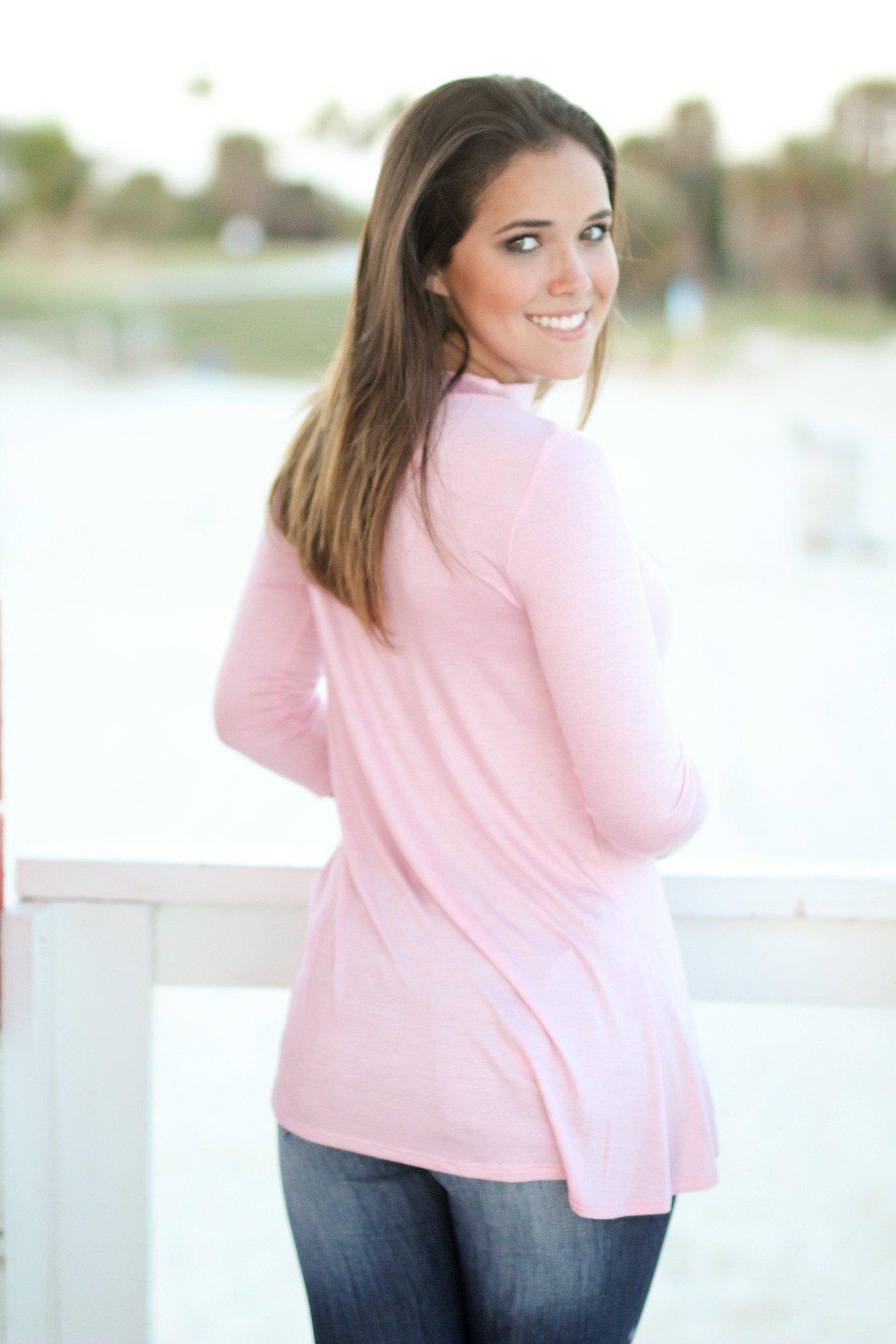 Lightweight Blush Mock Neck 3/4 Sleeve Top for Versatile Wear