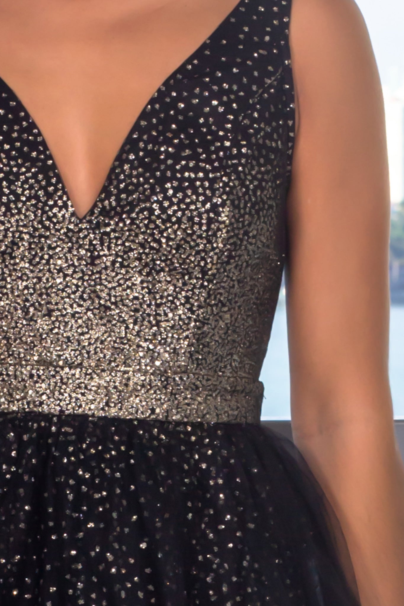 Stylish Black Glitter Sleeveless Short Evening Dress for Women