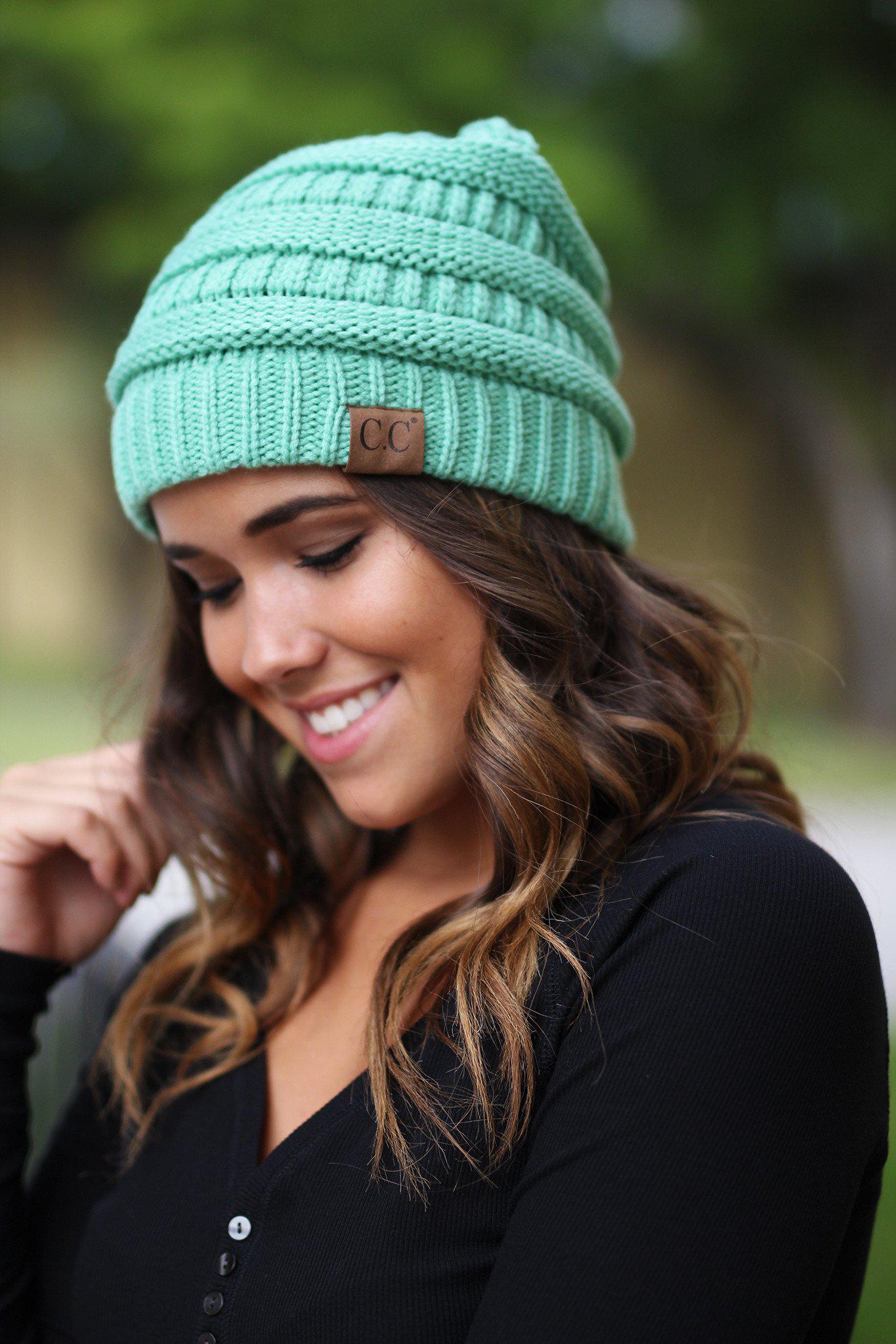 Stylish Mint-Colored Knitted Winter Beanie for Fashionable Head Coverage