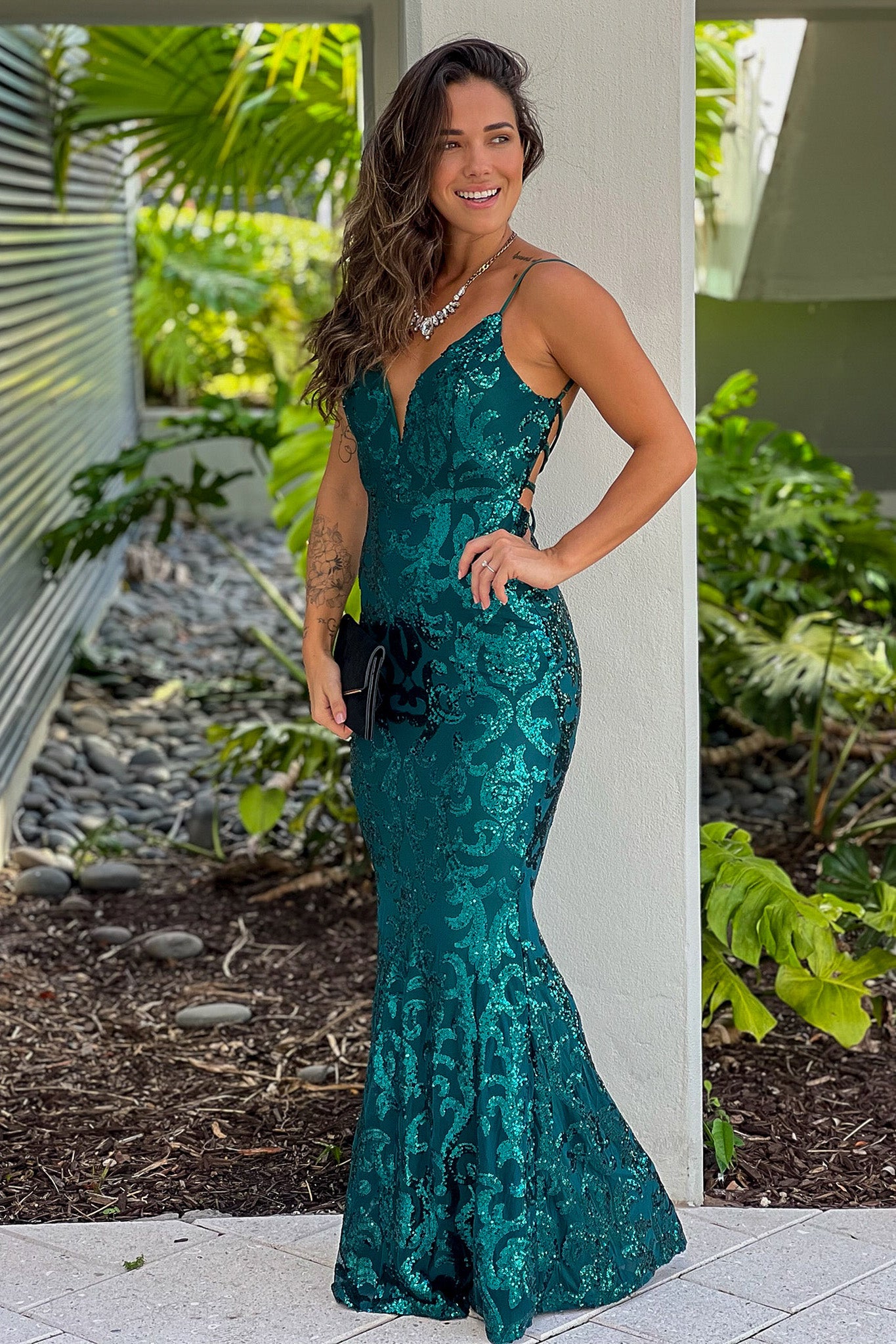 Gorgeous Hunter Green Sequin-Embellished Maxi Dress for Special Occasions
