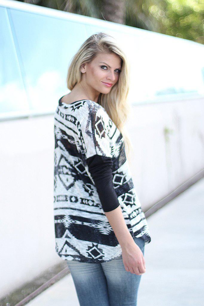 Stylish Aztec Black Printed Top with 3/4 Sleeves for 2015