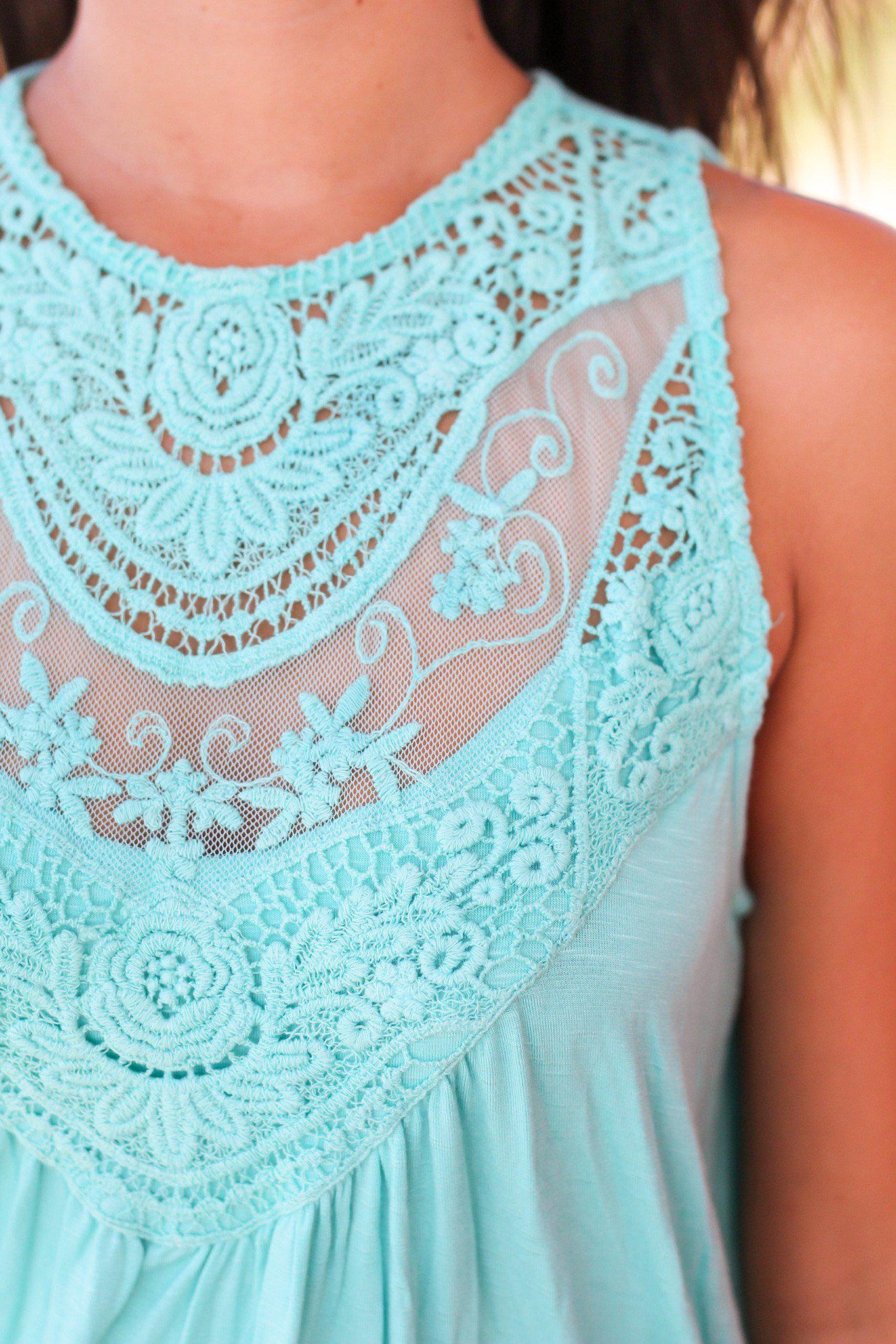 Stylish Mint Colored Crochet Women's Tunic Top