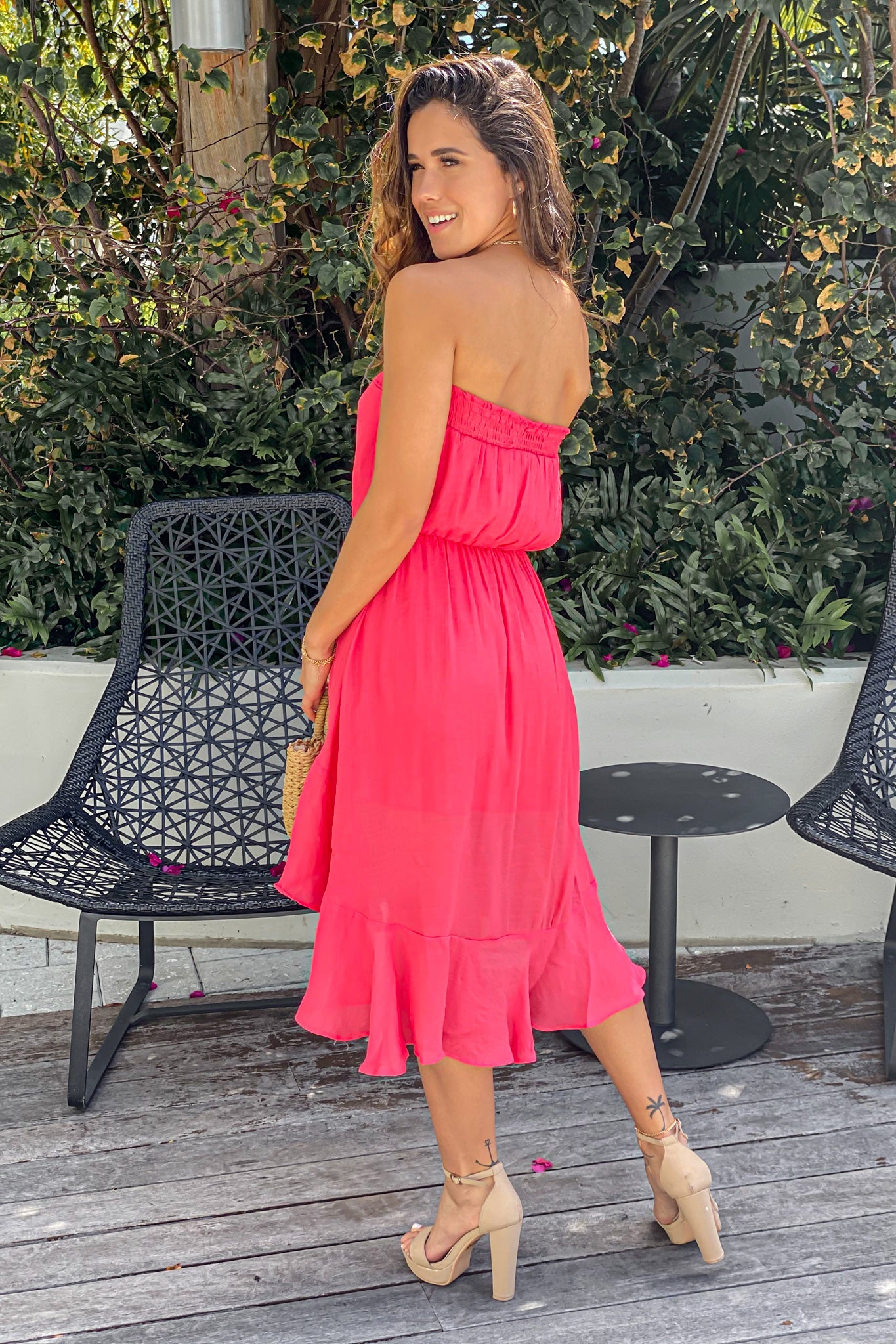 Gorgeous Coral Strapless High-Low Evening Dress
