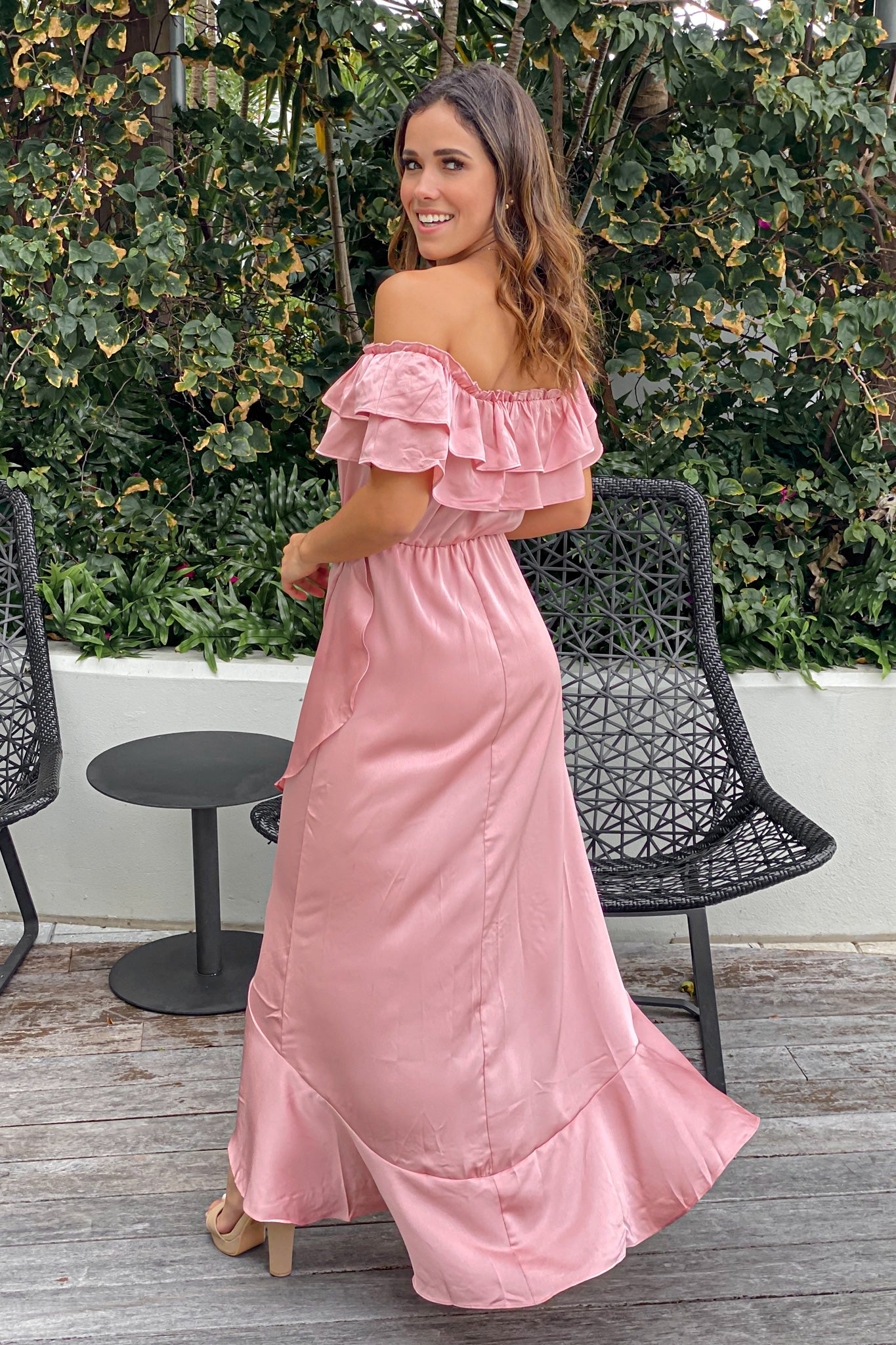 Elegant Mauve Satin High Low Women's Evening Dress