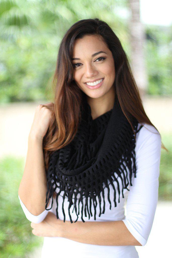 Super Soft and Lightweight Black Infinity Fringe Scarf for Fall/Winter 2015