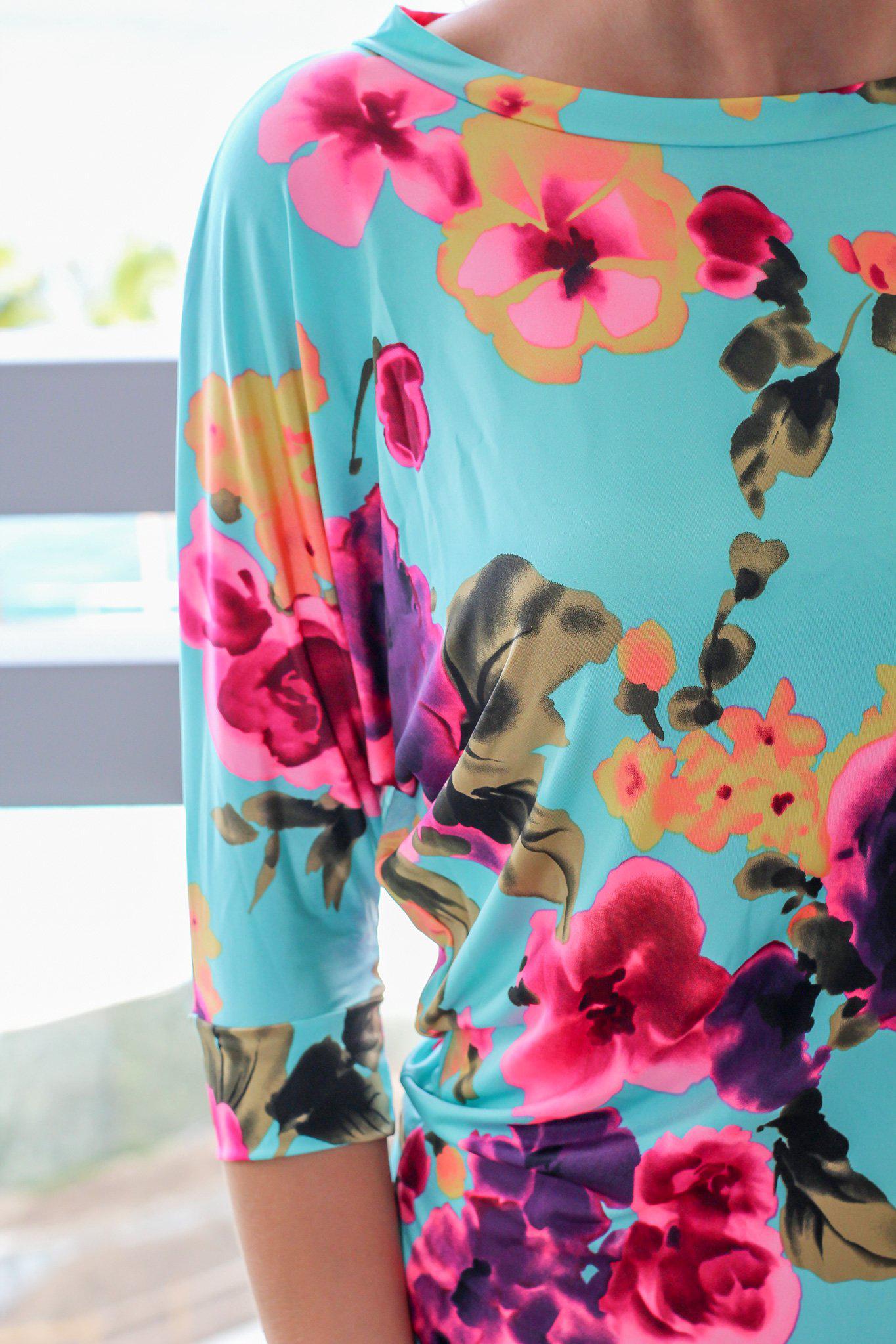 Adorable Mint, Neon Pink, and Yellow Floral Women's Loose Top