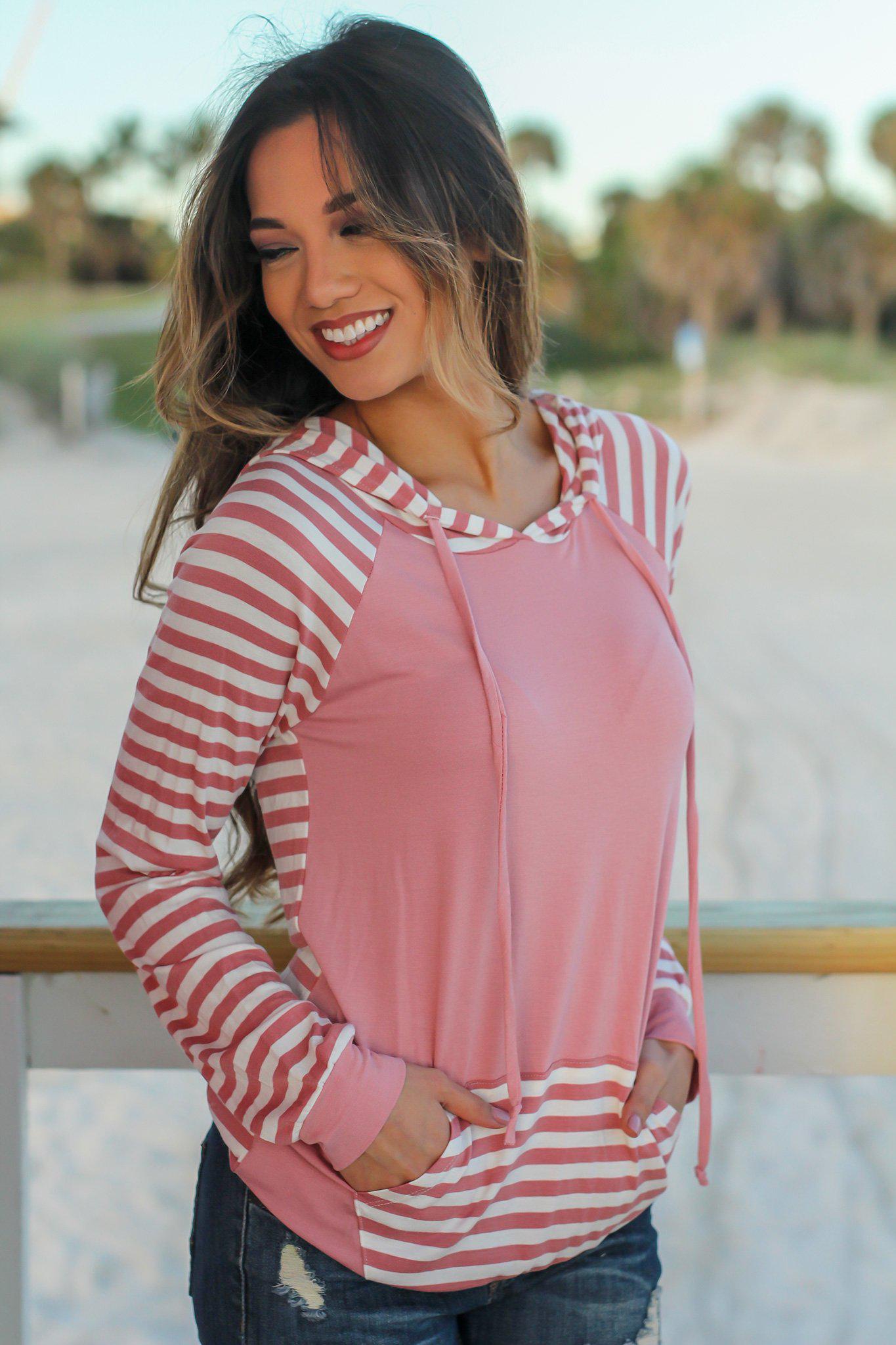 Stylish Mauve Striped Women's Casual Hoodie for All-Day Comfort