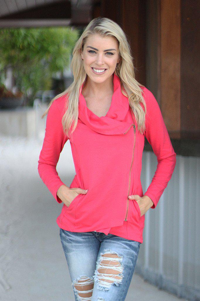 Stunning Coral Asymmetrical Zippered Jacket for Winter