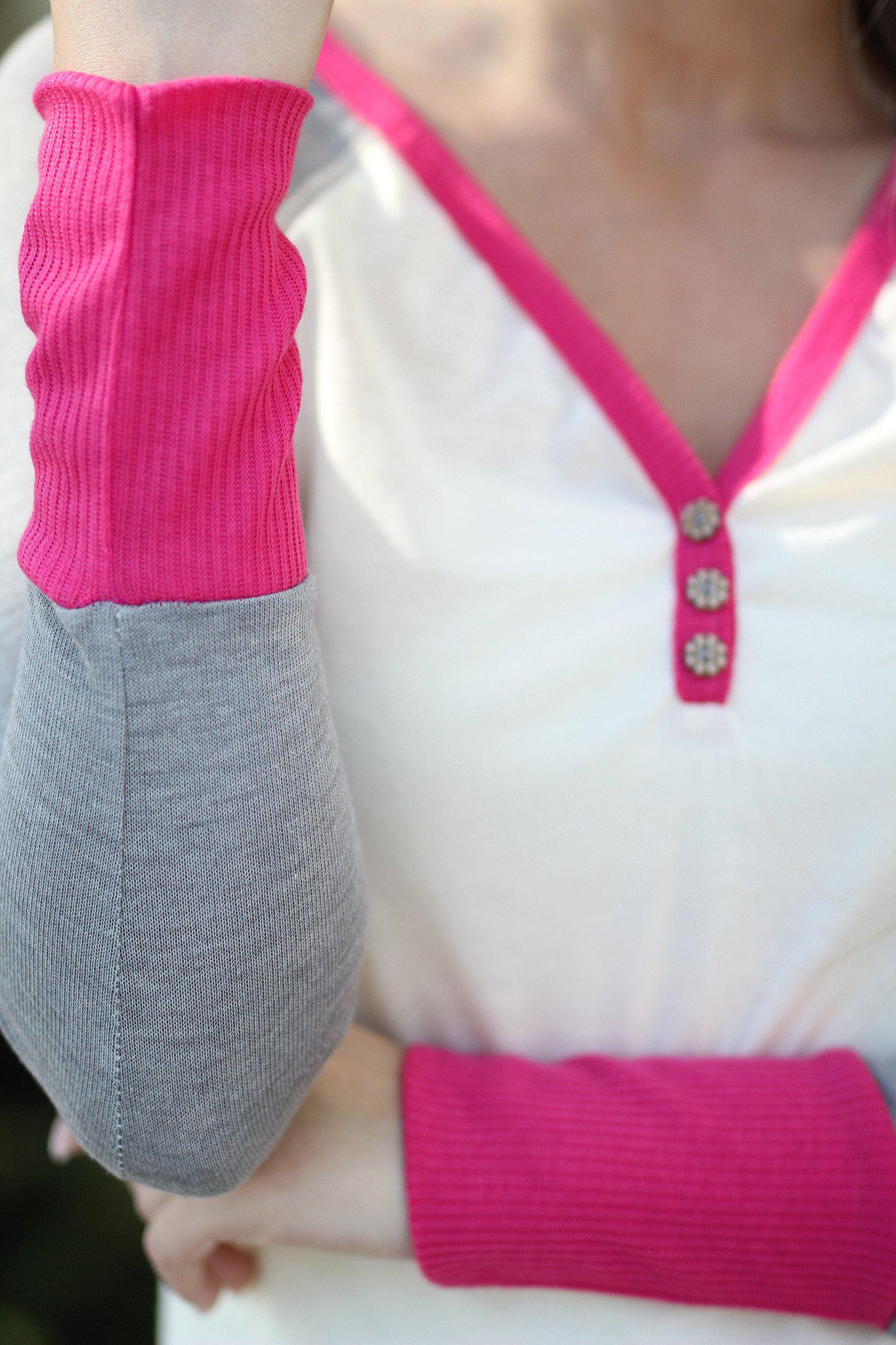 Stylish Ivory and Pink Buttoned Women's Top