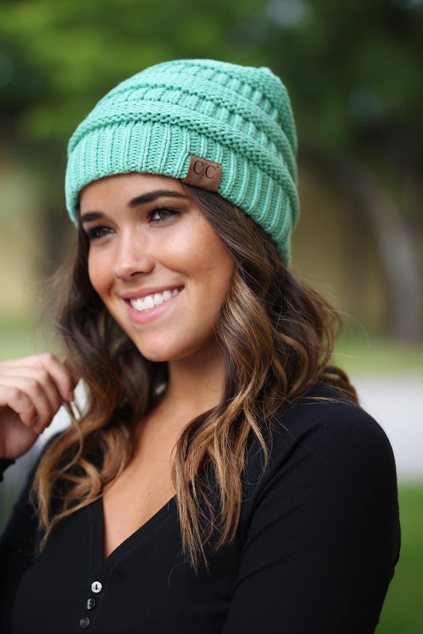 Stylish Mint-Colored Knitted Winter Beanie for Fashionable Head Coverage