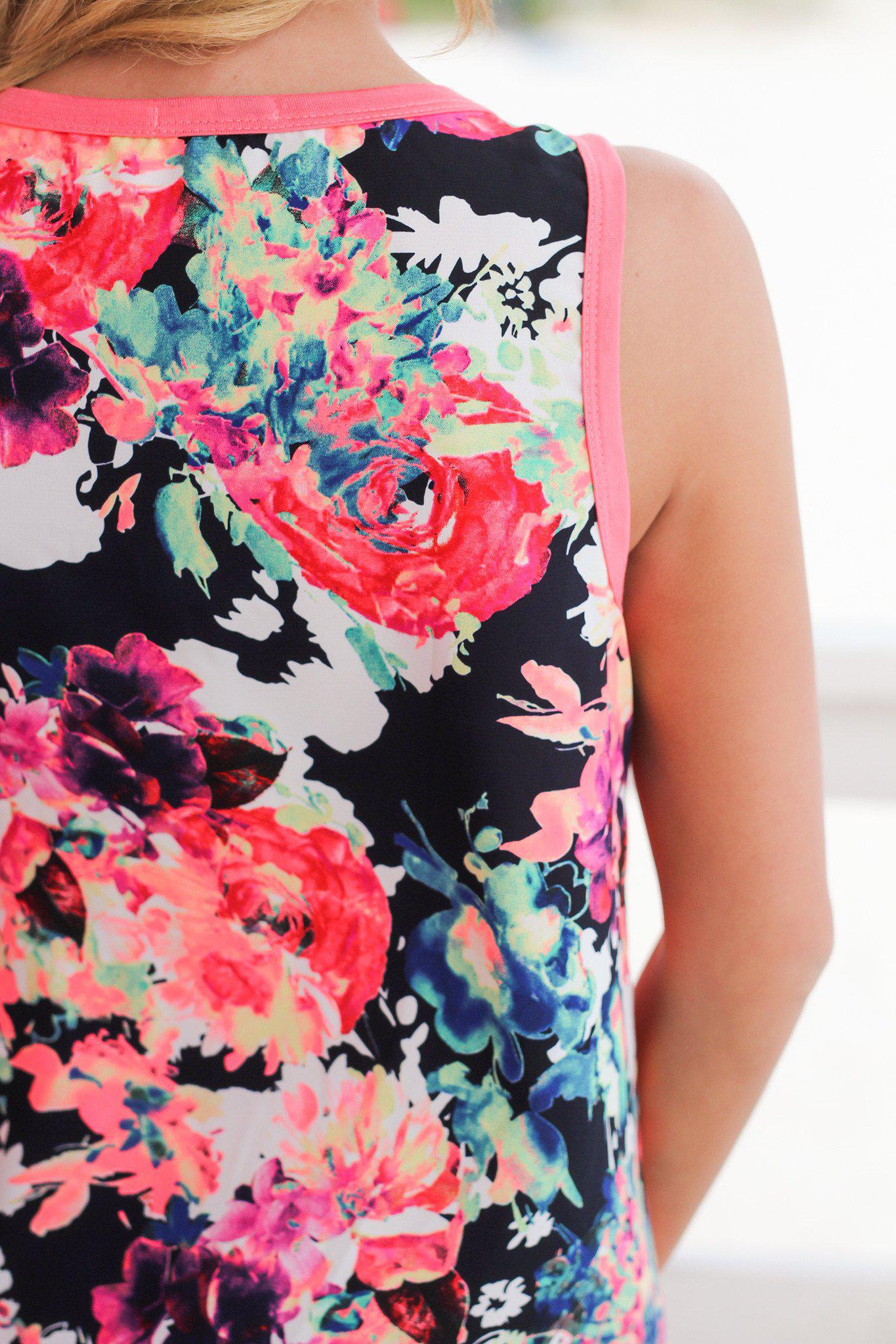 Adorable Coral Sleeveless Floral Women's Top for Spring and Summer