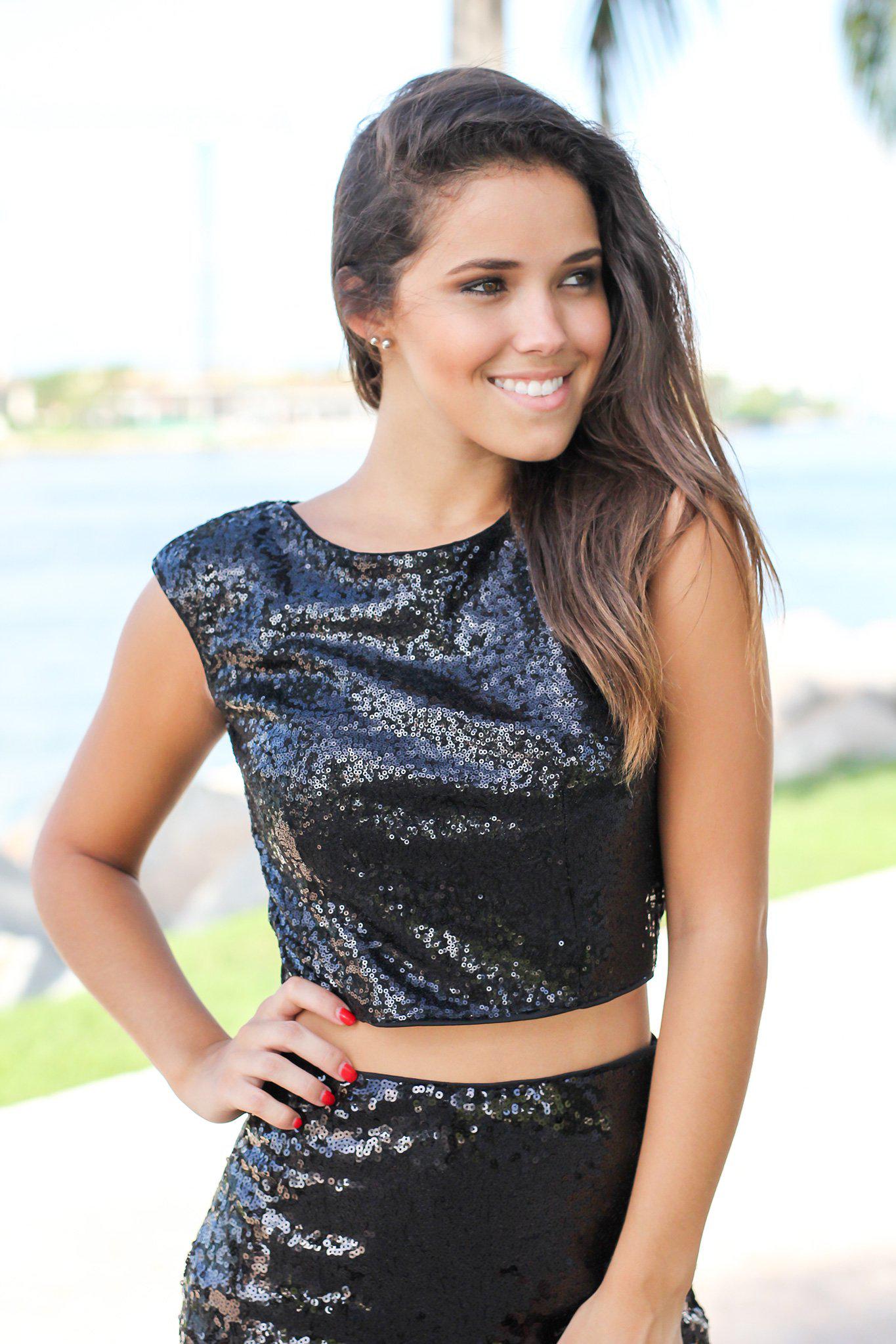 Gorgeous Black Sequin Women's Fashion Top for Special Occasions