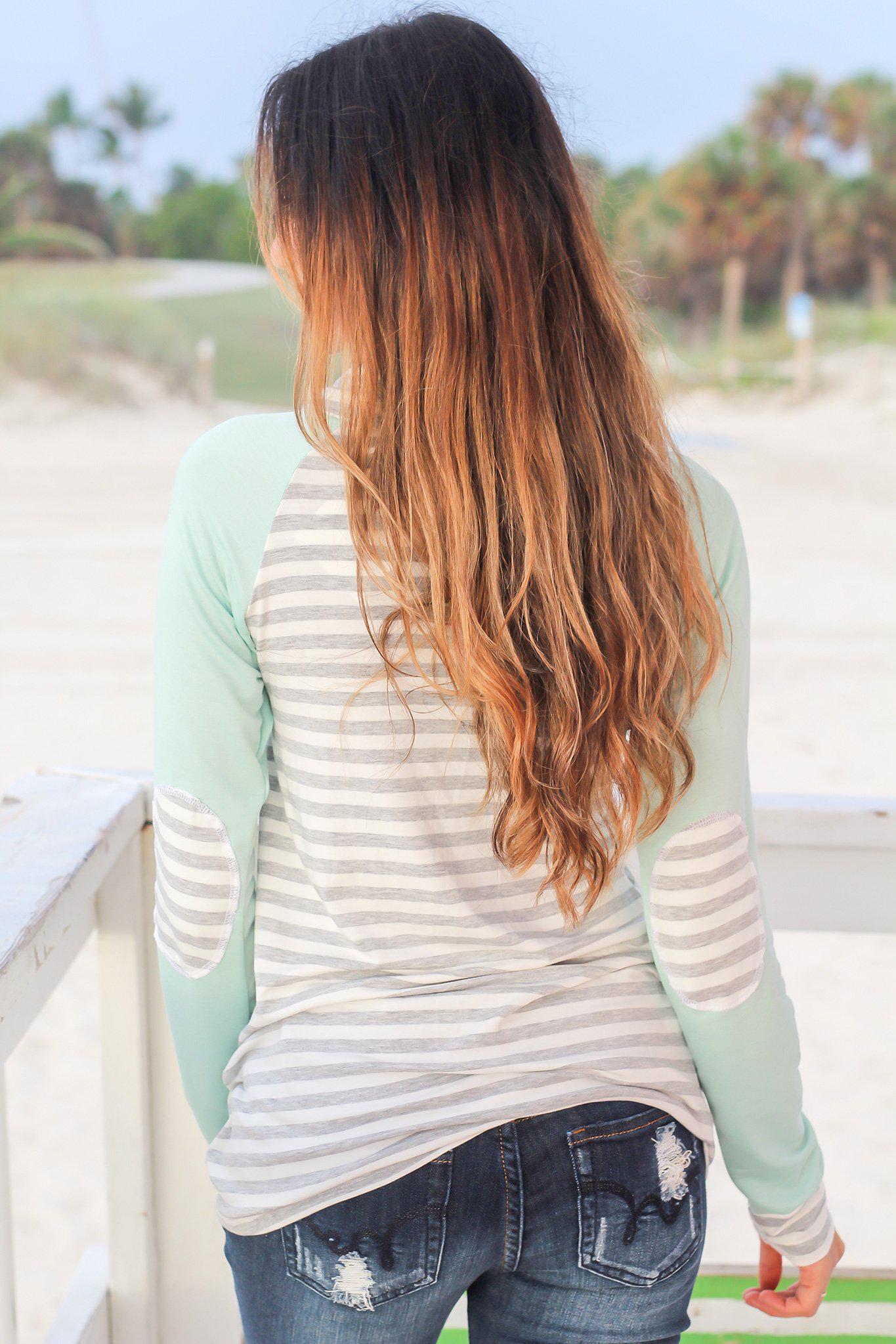 Stylish Mint and Gray Striped Knit Sweater for Casual Wear