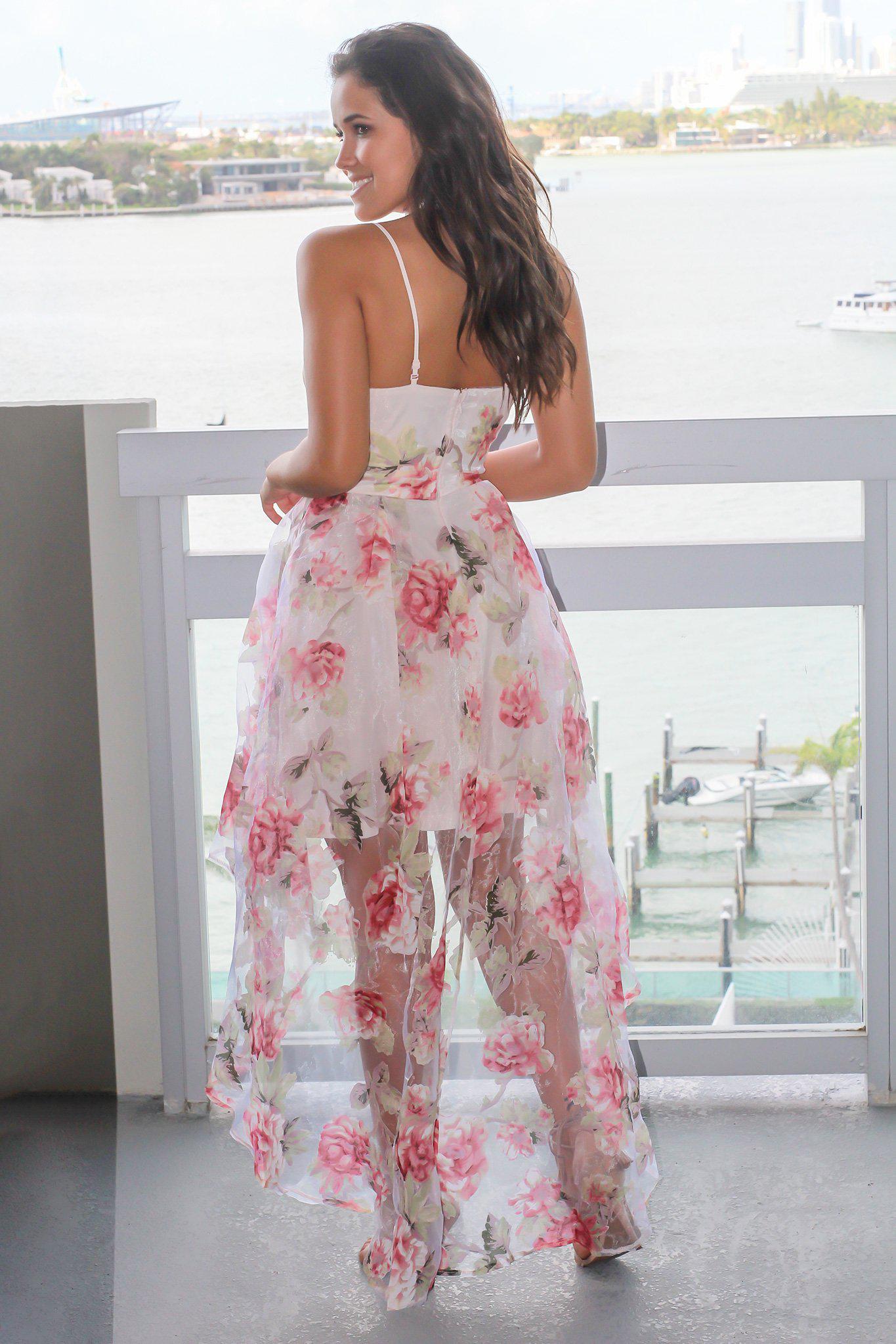 Soft Blush Floral Strapless High-Low Women's Dress