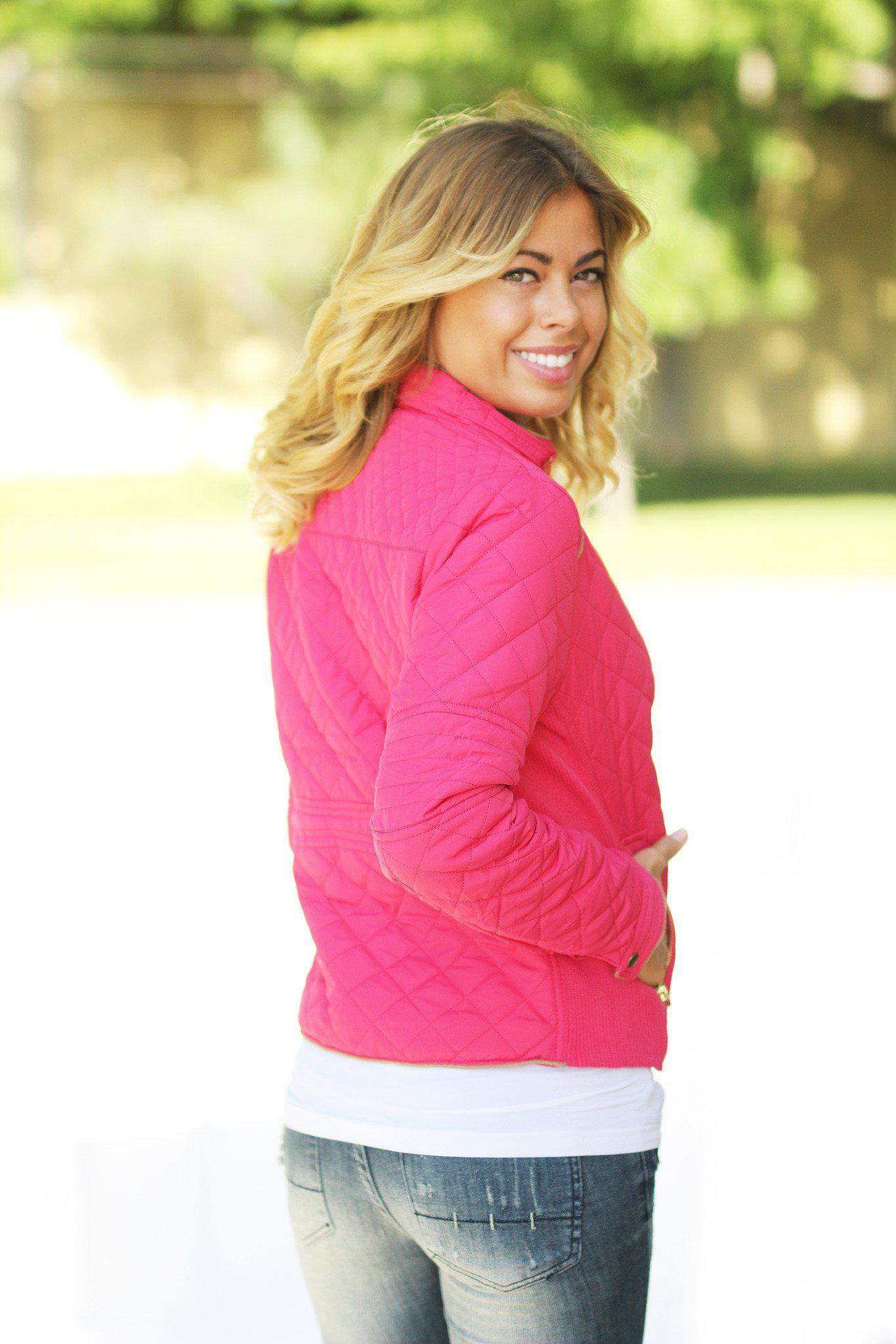 Stunning Coral Polyester Quilted Jacket for Cool Weather