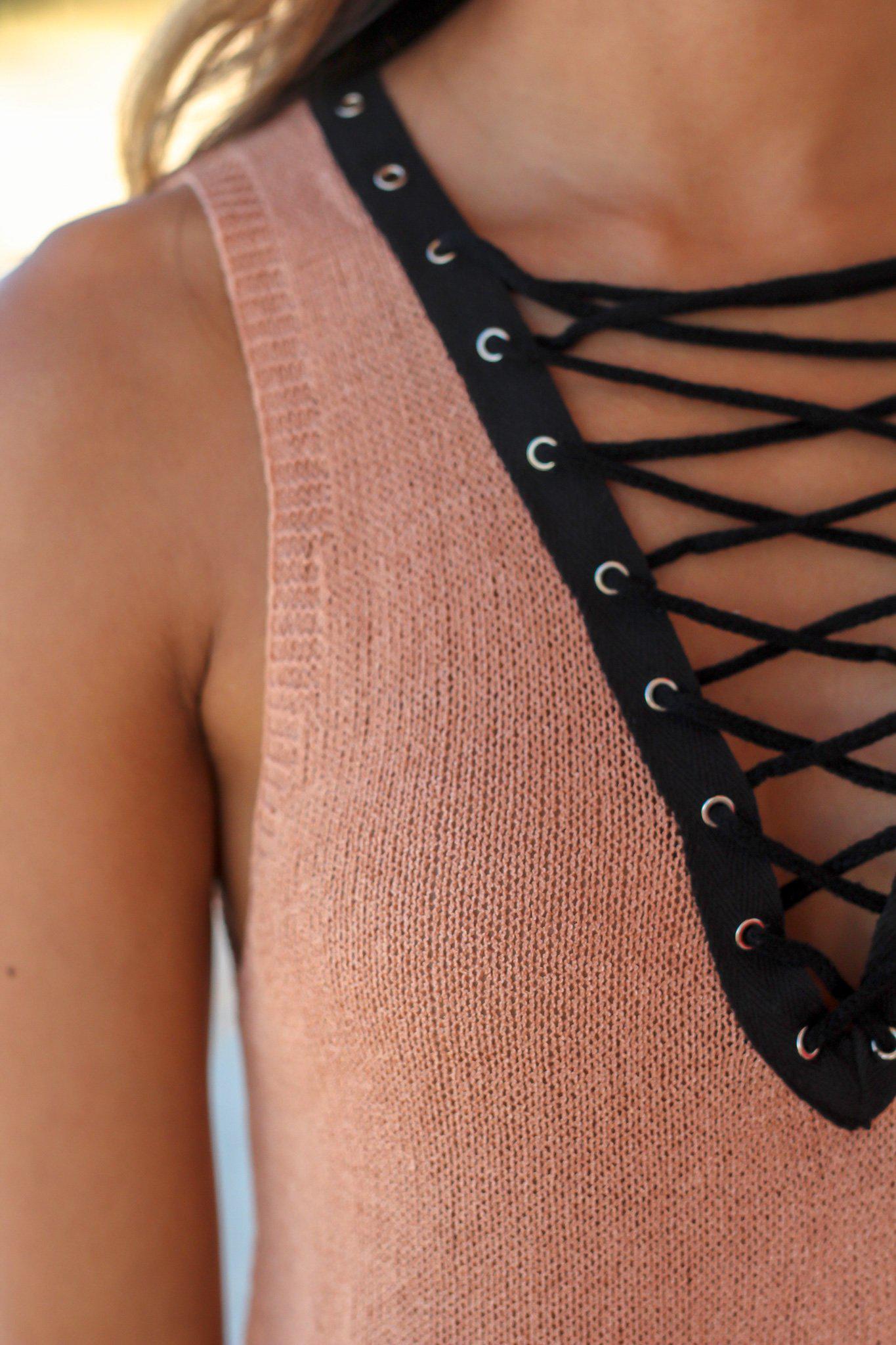Charming Blush Lace Up Women's Sleeveless Top