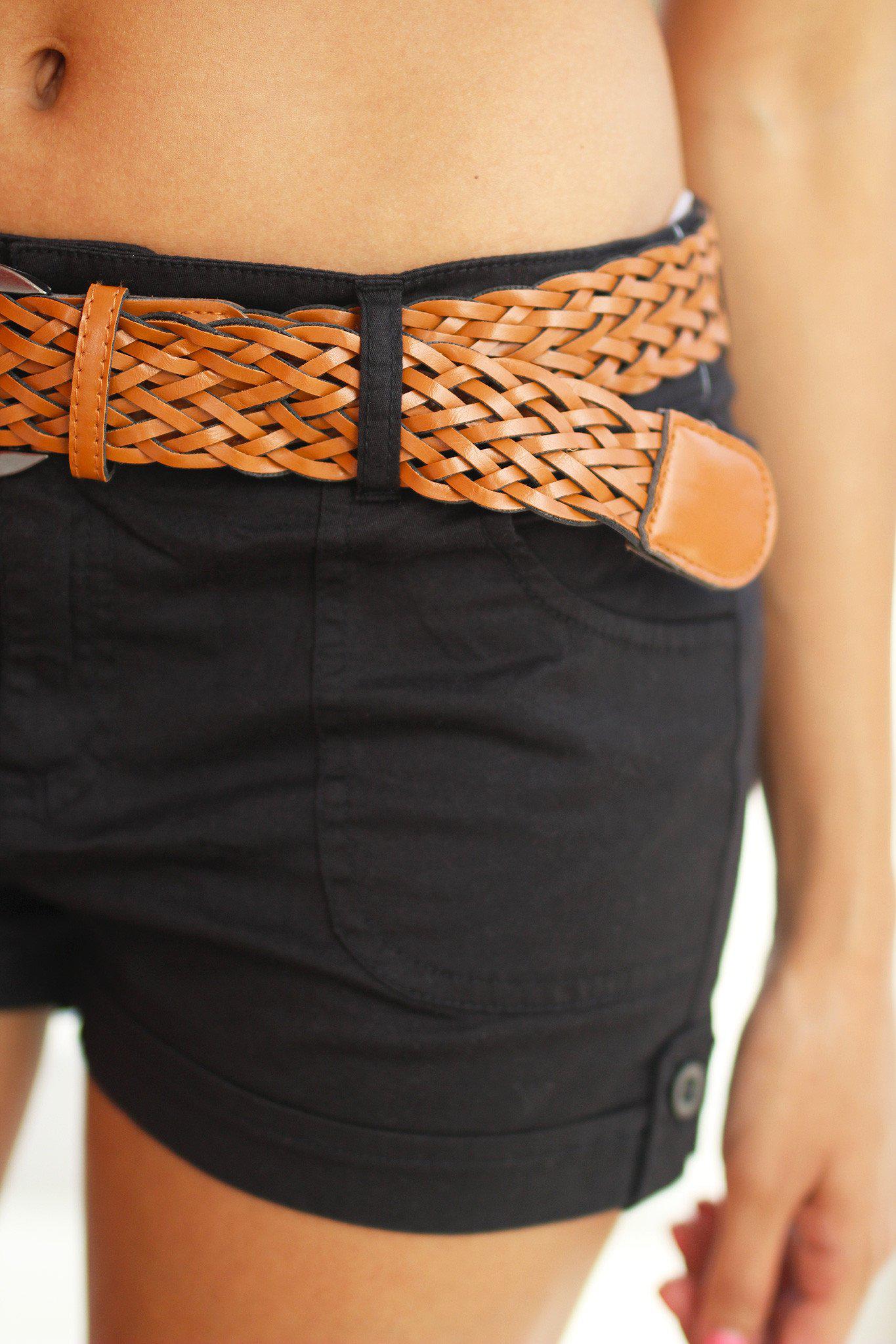 Summer Must-Have Black Shorts with Stylish Braided Belt