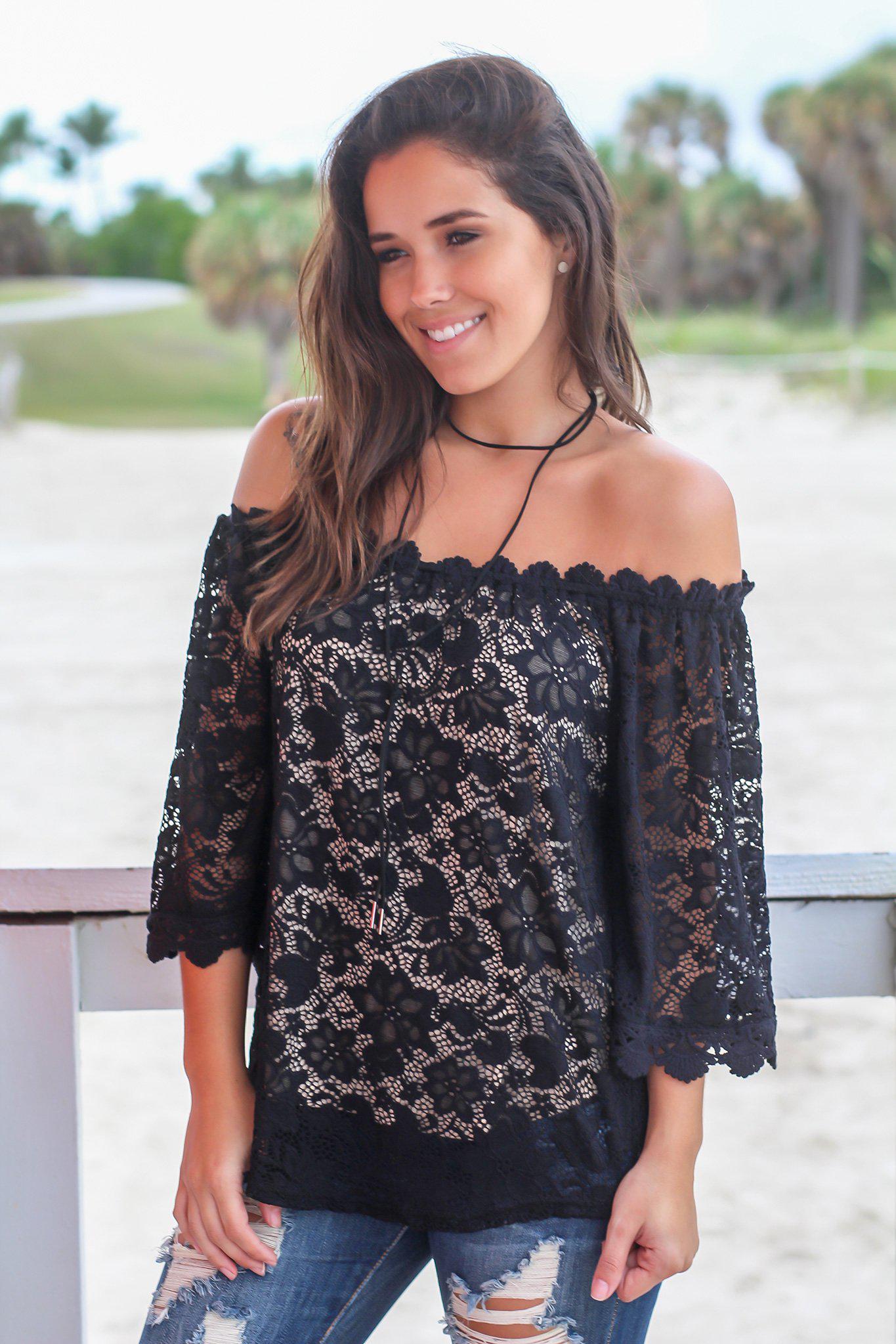 Stylish Women's Black Lace Off-the-Shoulder Fashion Top