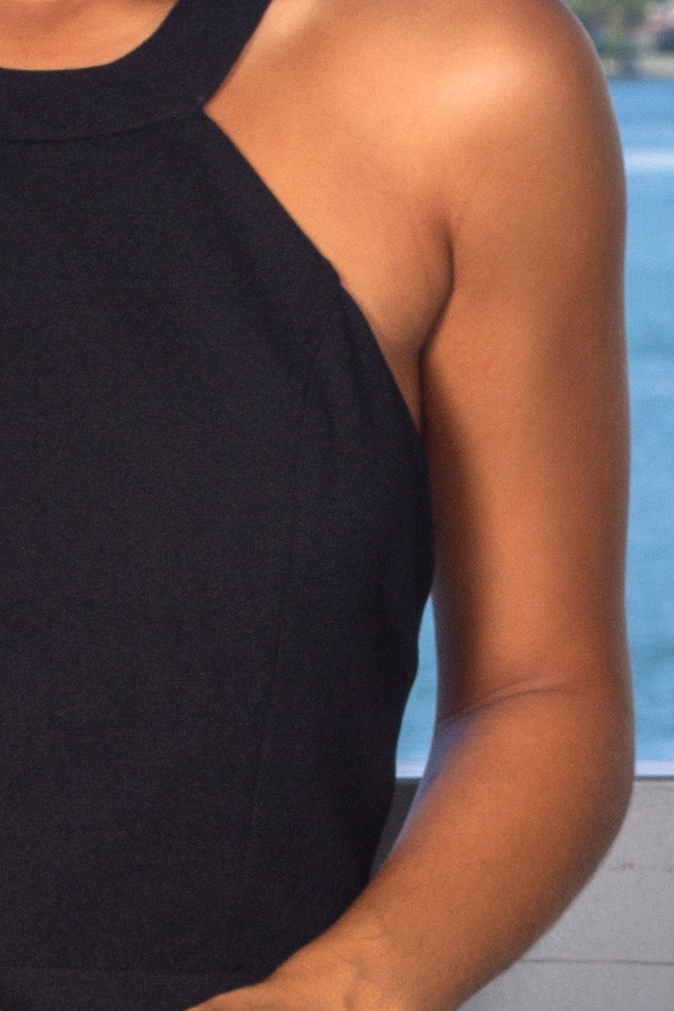Elegant Black Halter Neck Maxi Dress Featuring Delicate Lace Detail