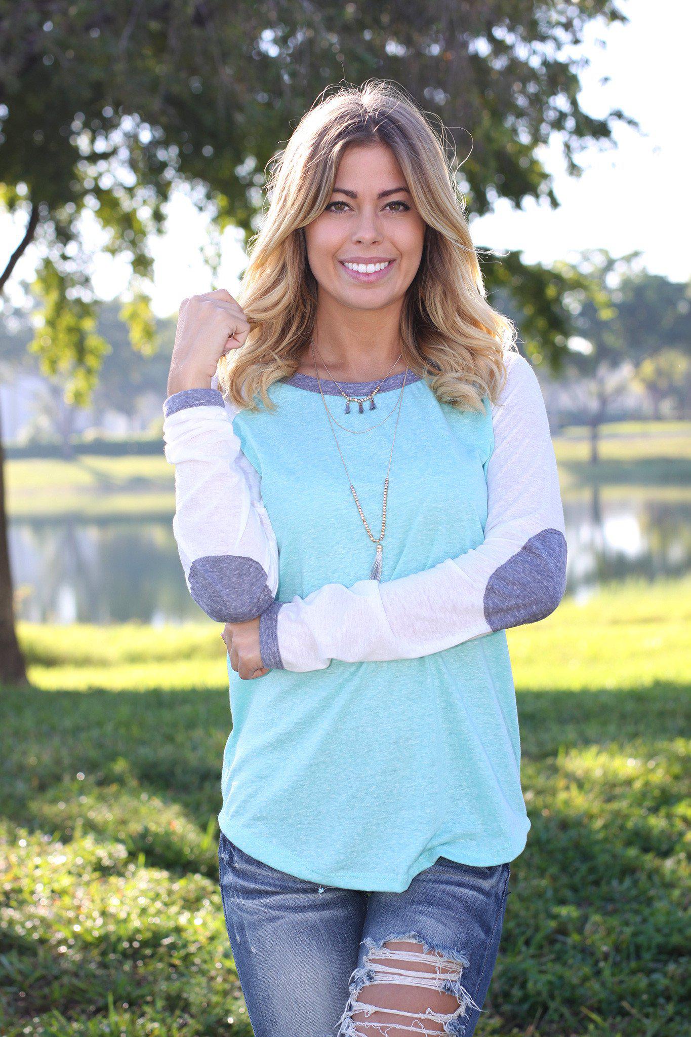 Stylish Mint-Colored Baseball T-Shirt with Adorable Elbow Patches