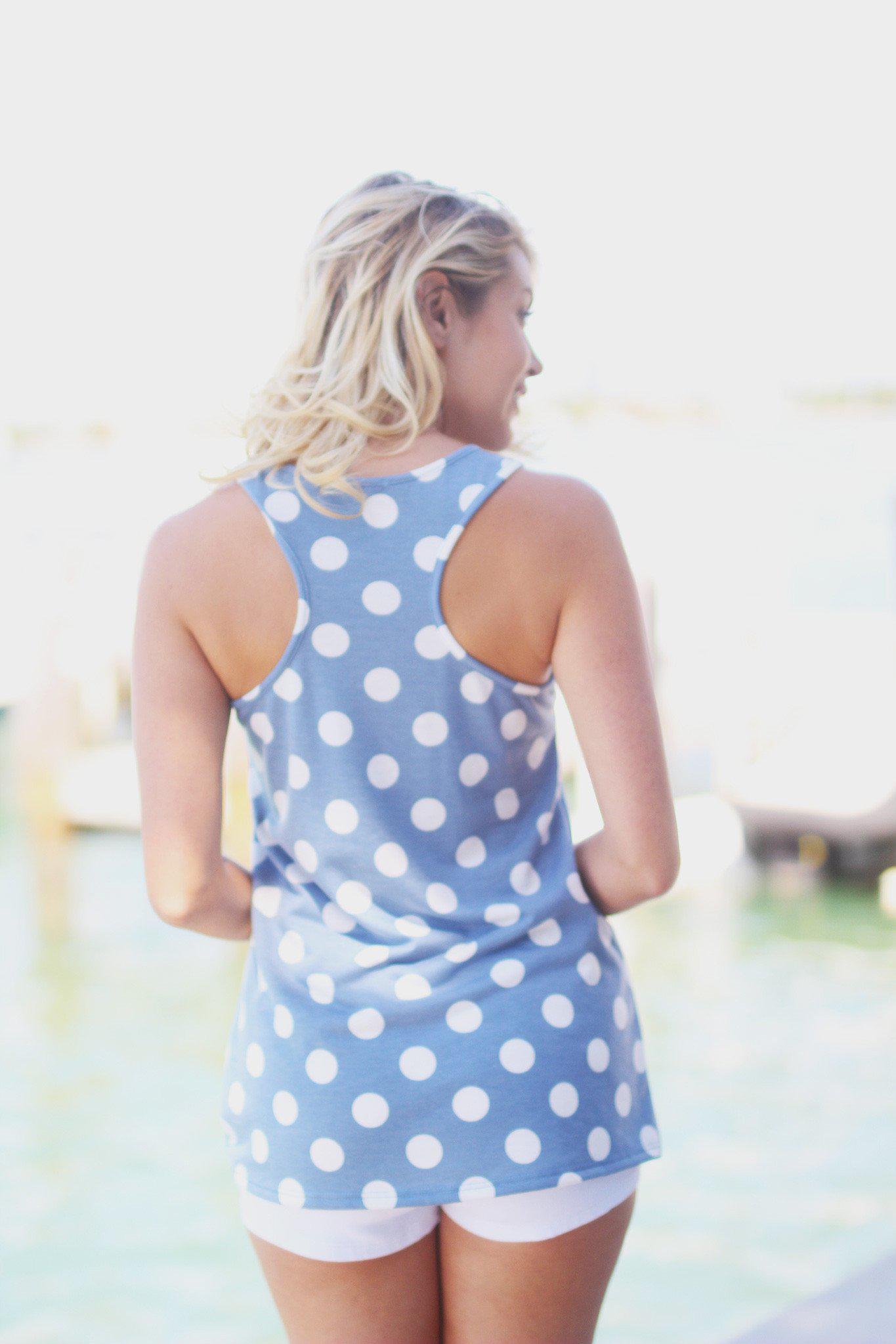 Adorable Light Blue and White Polka Dot Anchor Summer Tank Top