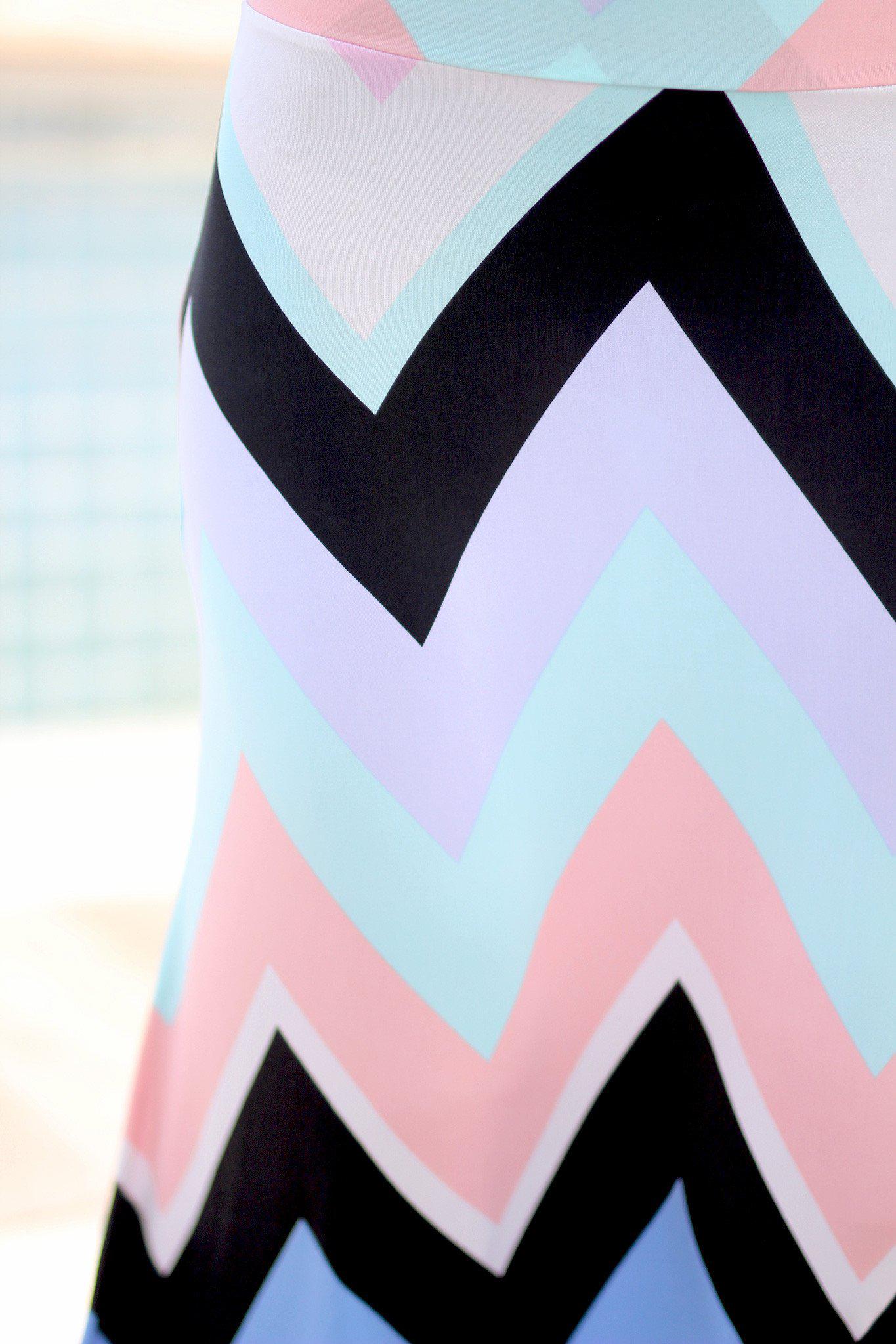 Stylish Mint and Peach Chevron Print Women's Maxi Skirt