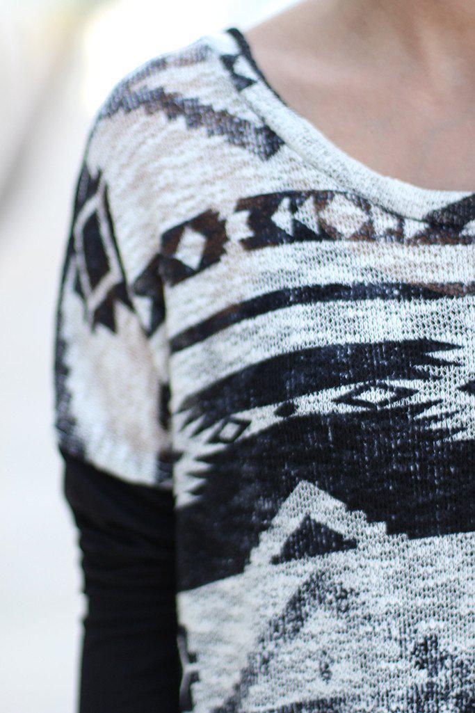 Stylish Aztec Black Printed Top with 3/4 Sleeves for 2015