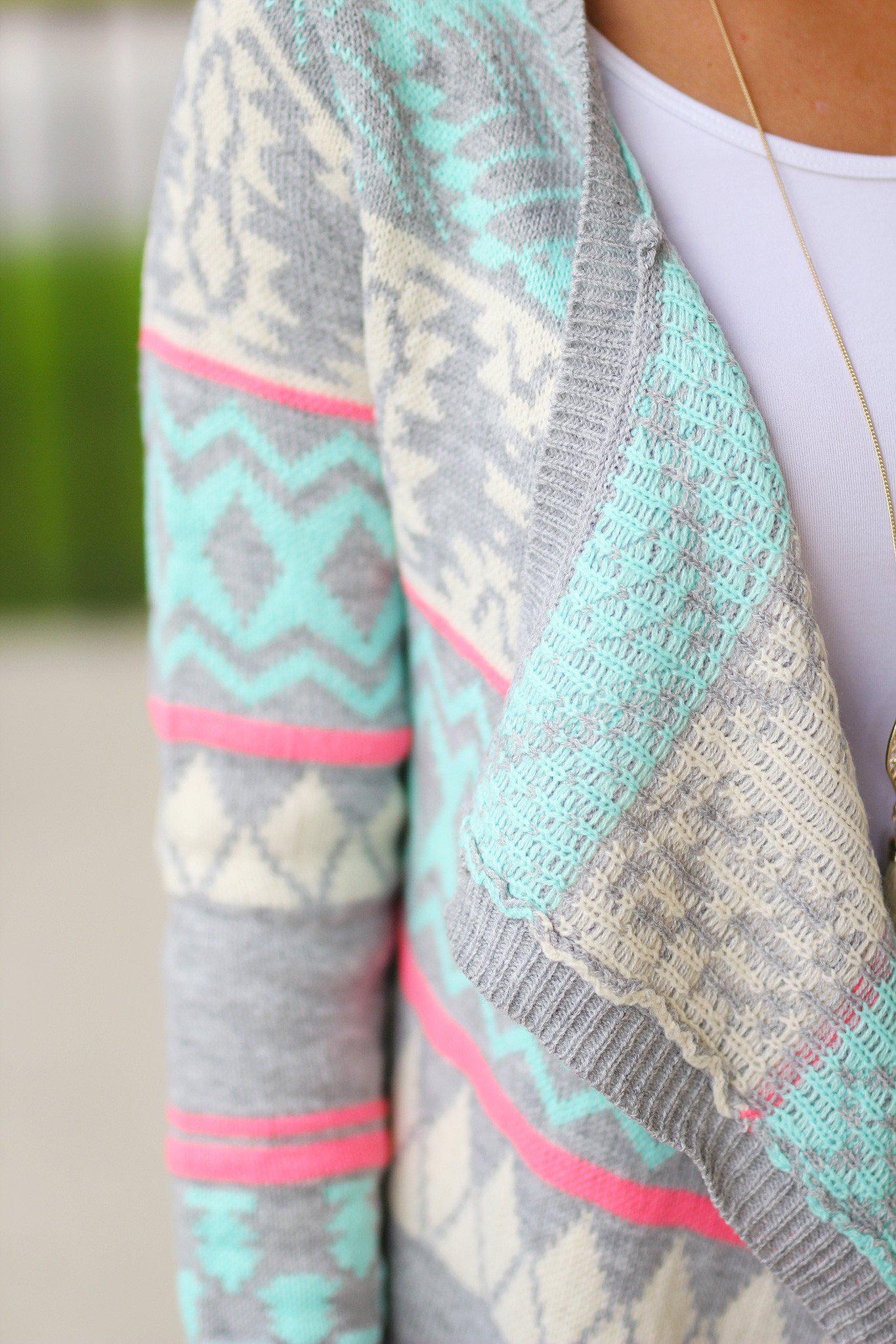 Stylish Mint and Gray Colored Long Women's Cardigan for All Occasions