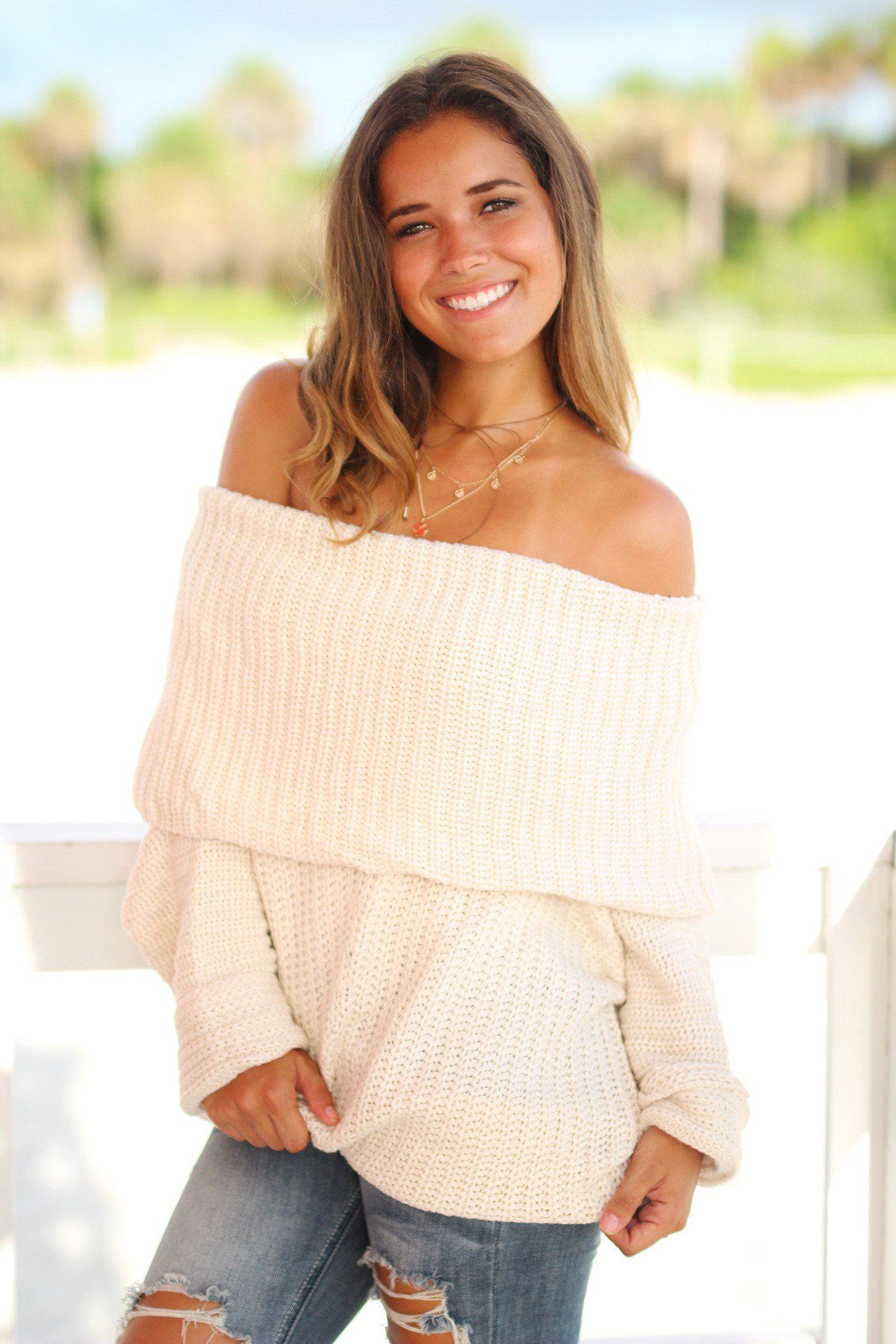 Cozy Cream-Colored Oversized Knitted Sweater for Women