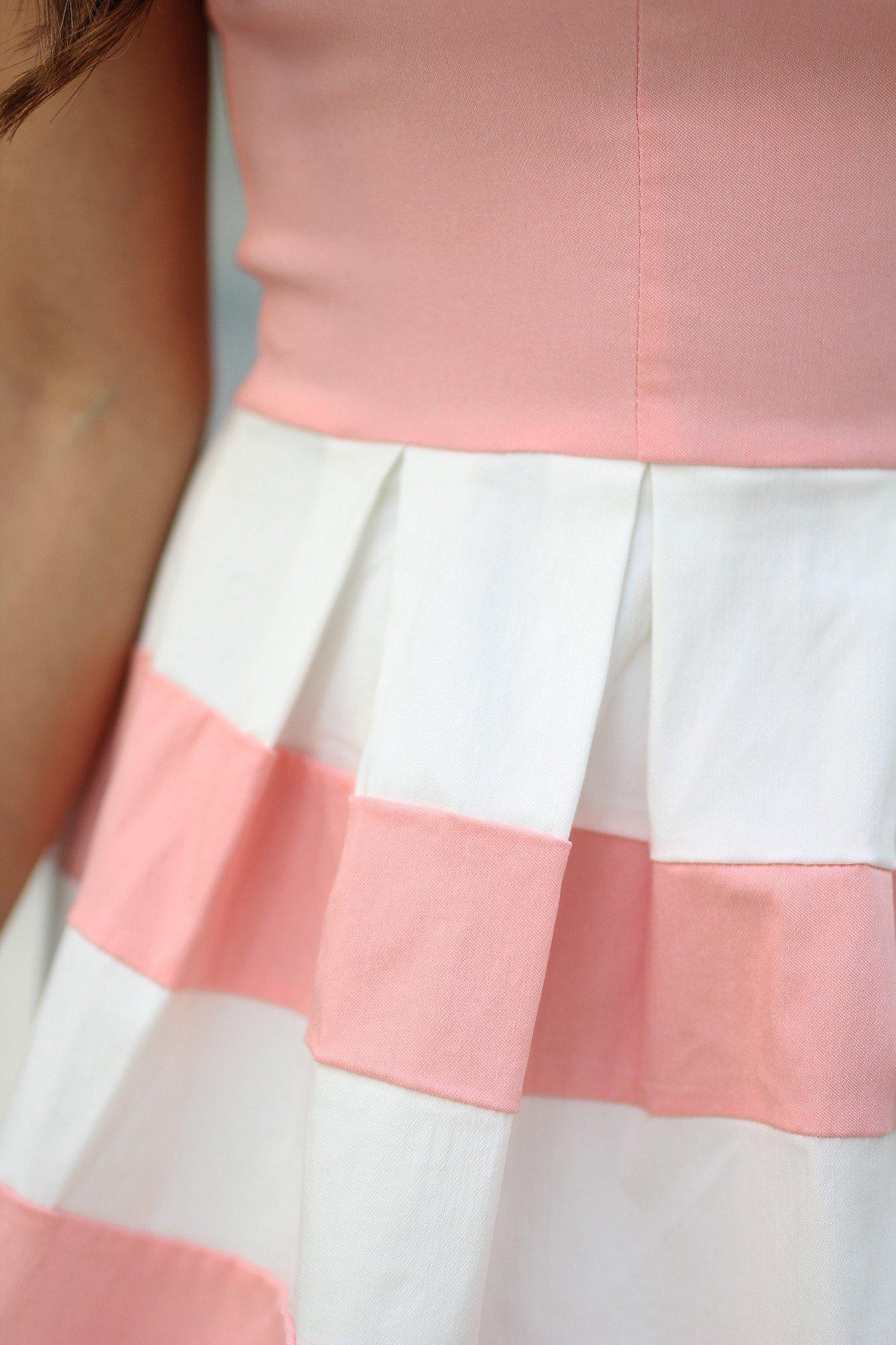 Flirty Blush and White Color Block Sleeveless Short Dress for Spring/Summer