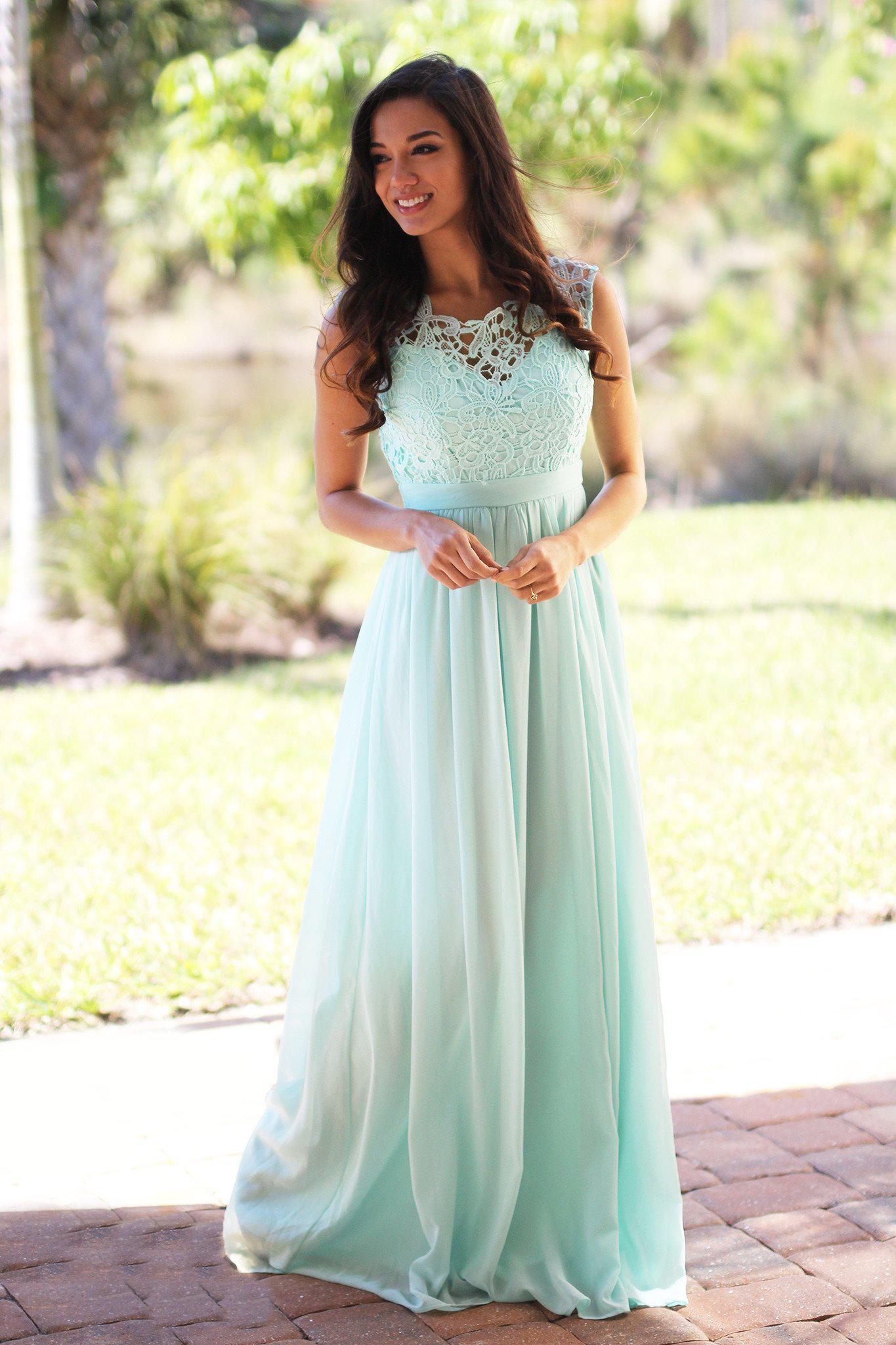 Stunning Mint Green Crochet Design Maxi Dress with Elegant Tulle Back for Special Occasions