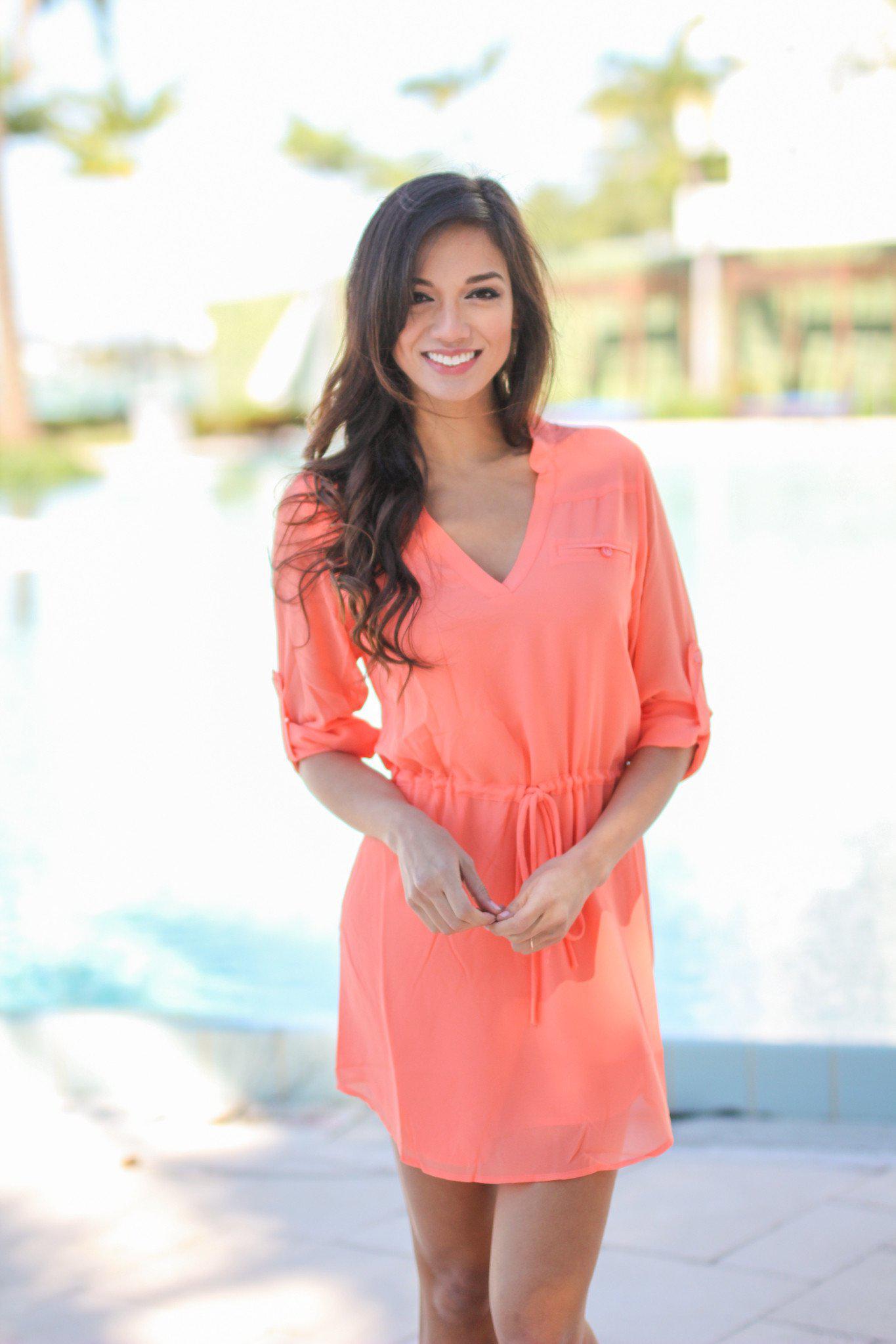 Stylish Short Coral Chiffon Women's Dress