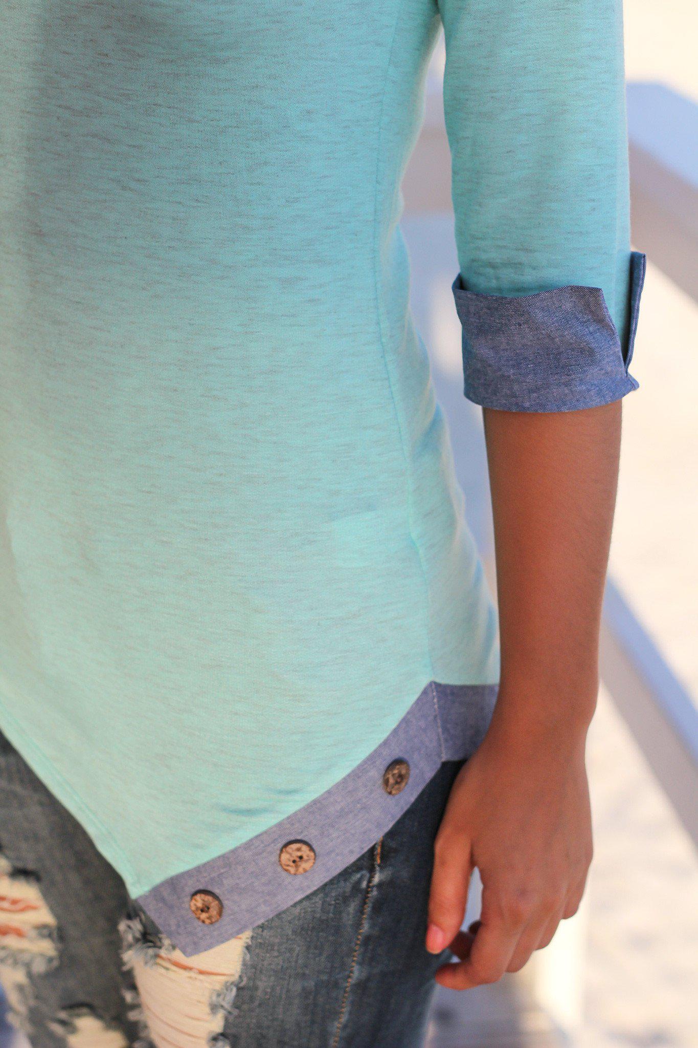 Stylish Women's Mint-Colored Asymmetrical Button-Detailed Top for Daily Wear