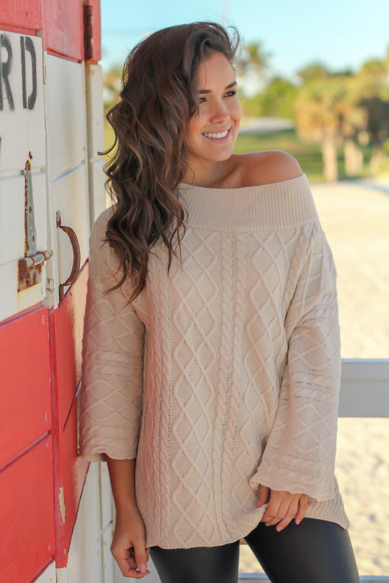 Adorable Cream-colored Oversized Knit Sweater for Trendy Style