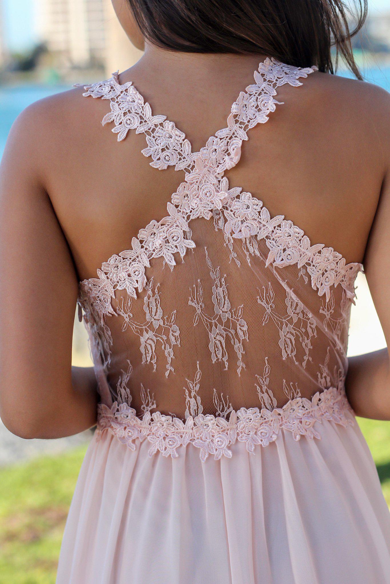 Stunning Blush Maxi Dress with Elegant Lace Top for Special Occasions