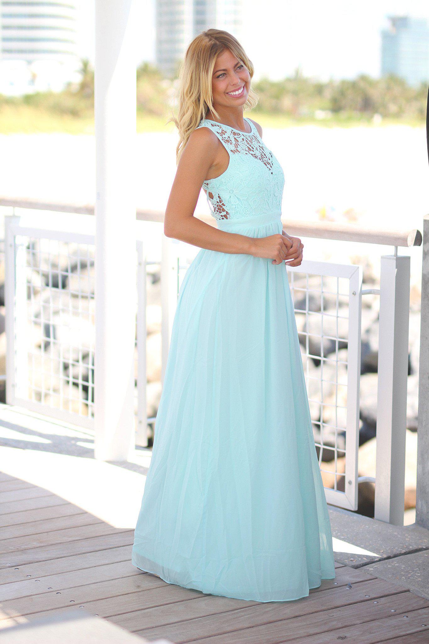 Stunning Mint Green Crochet Style Open-Back Long Maxi Dress for Evening Wear