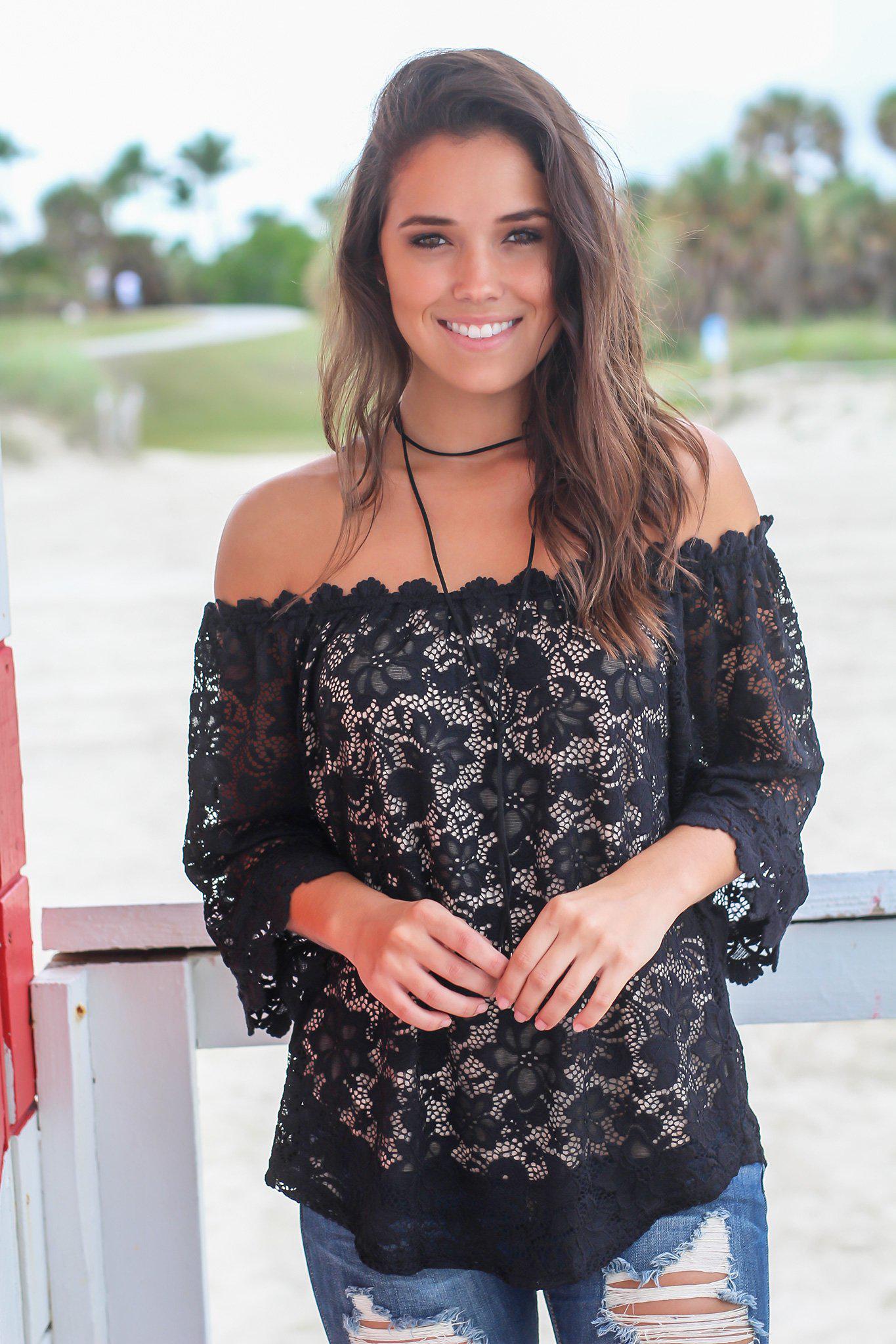 Stylish Women's Black Lace Off-the-Shoulder Fashion Top
