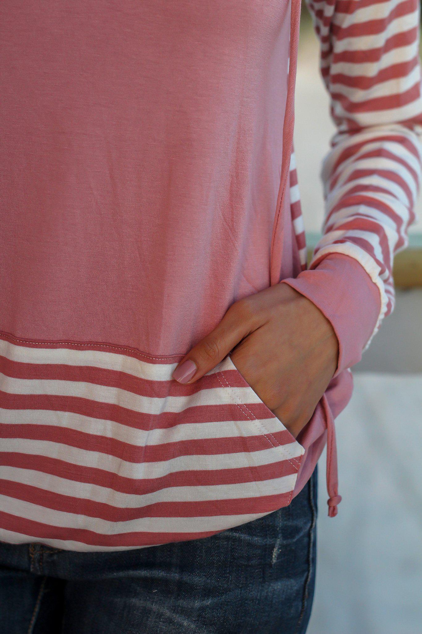 Stylish Mauve Striped Women's Casual Hoodie for All-Day Comfort