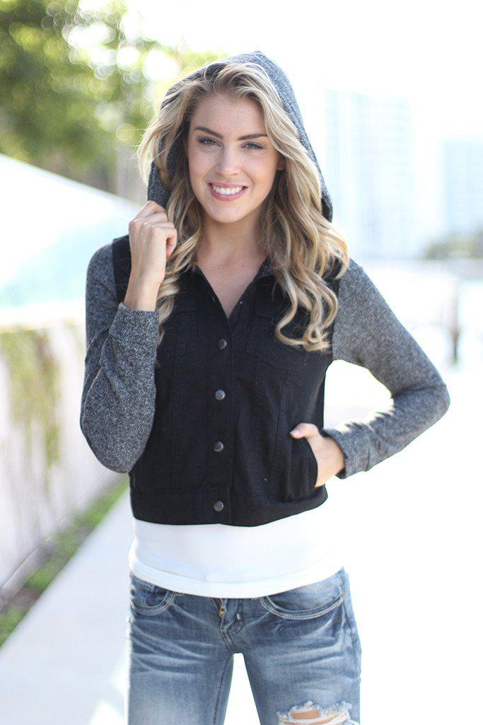 Stylish Black Hooded Crop Top Jacket for Cold Seasons