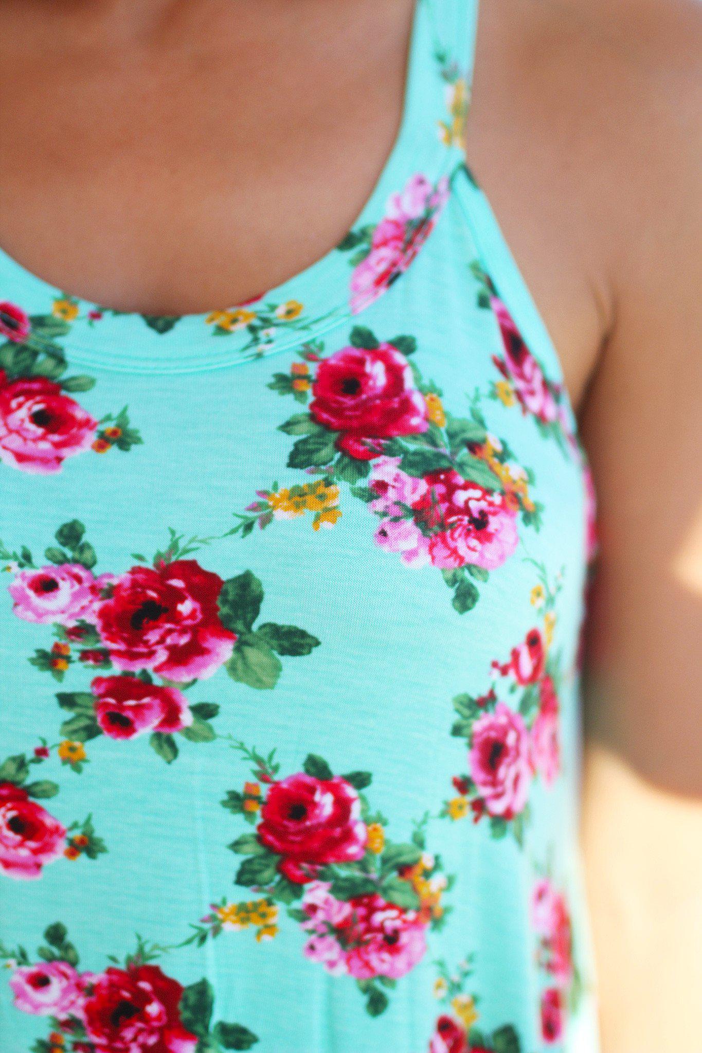 Charming Mint Floral Women's Tunic Top for Casual Wear