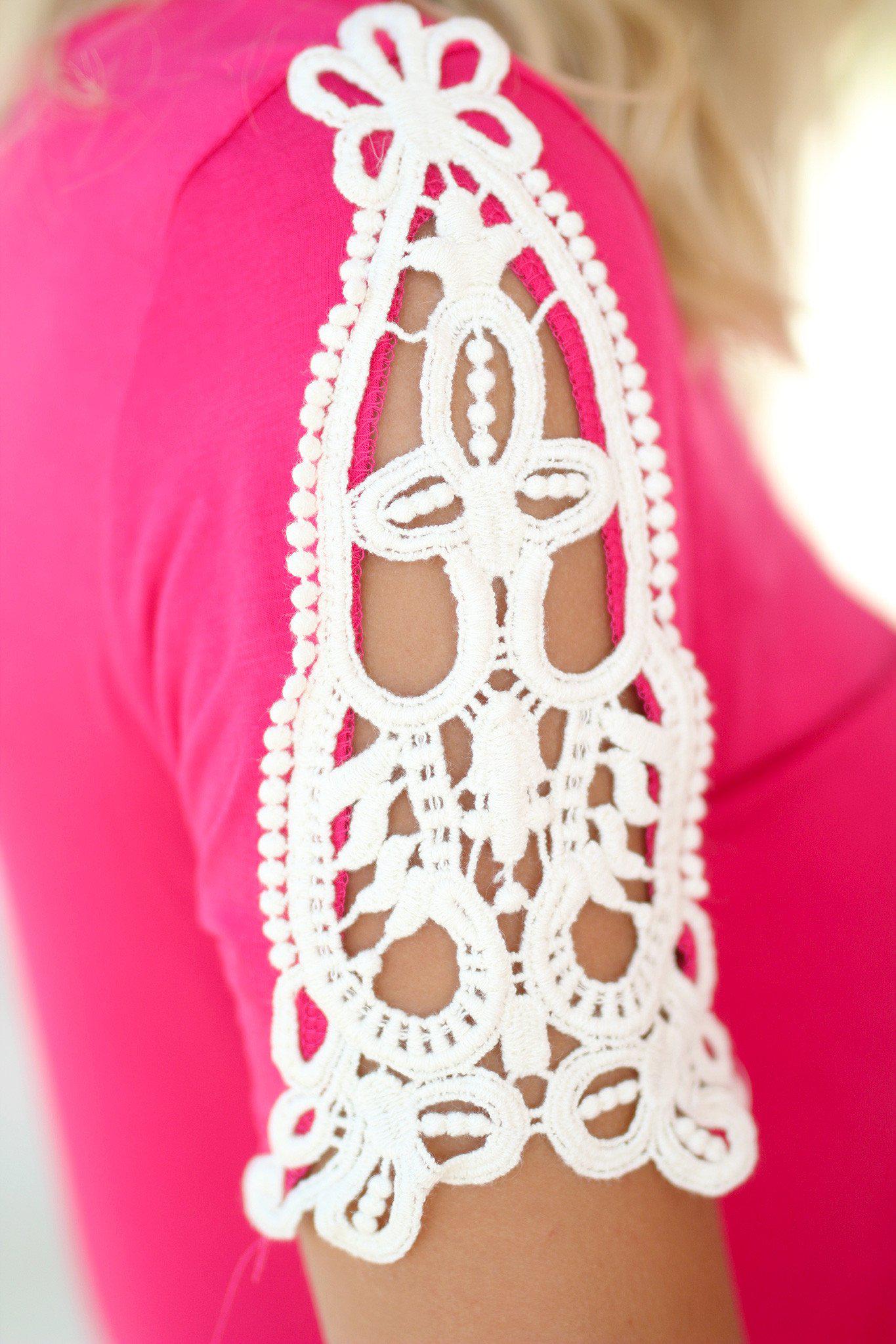 Feminine Cherry Short Sleeve Top Featuring Crochet Details