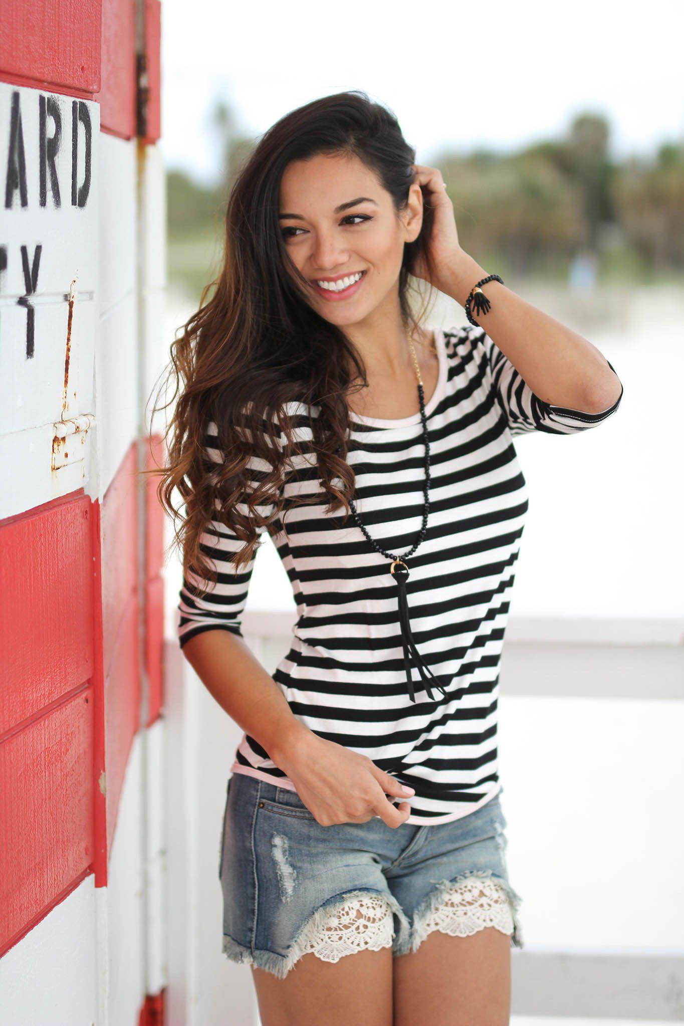 Fashionable Blush and Black Back Bow Women's Top for a Charming Look