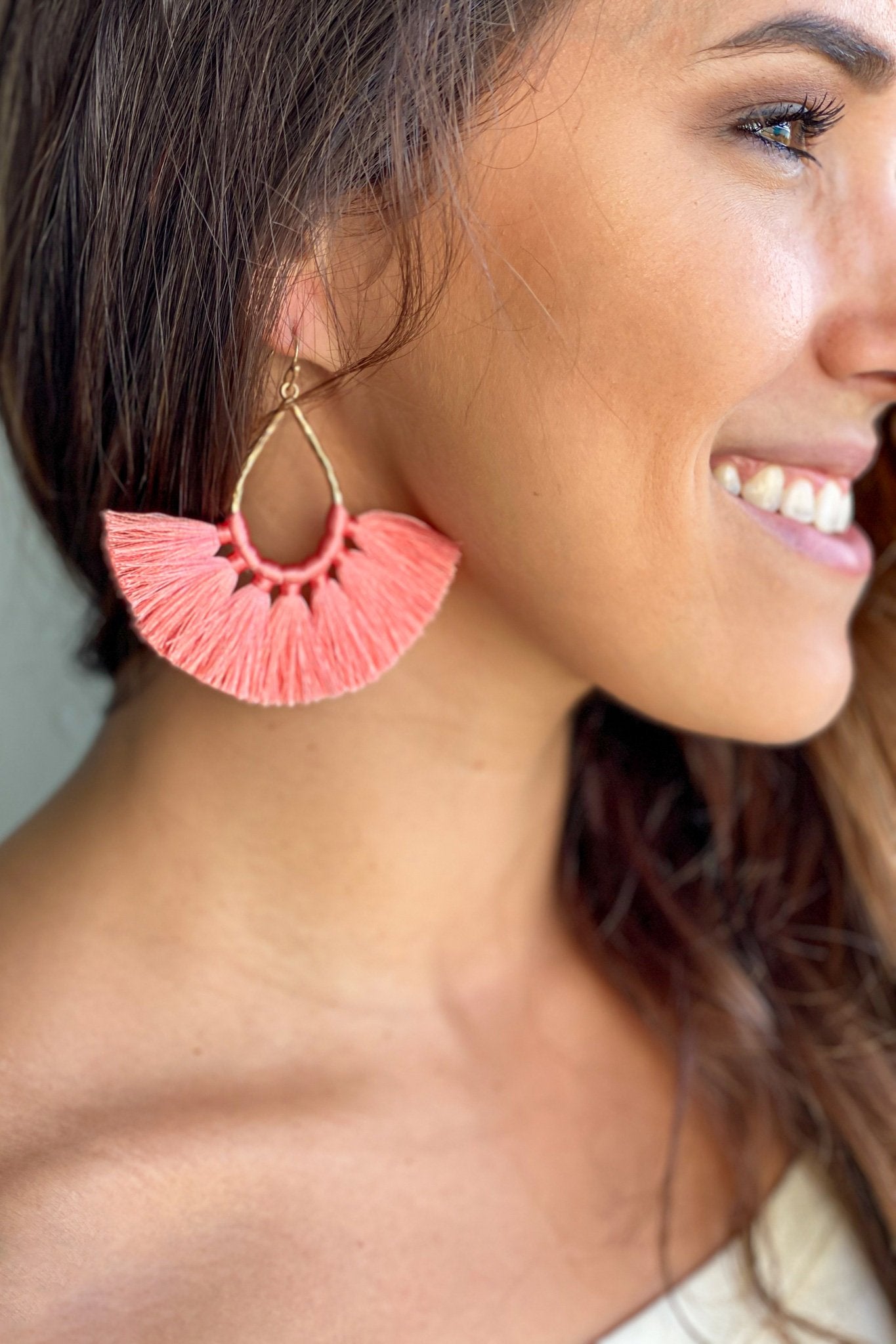 Stylish Coral Colored Tassel Design Earrings for Fashion Accessories
