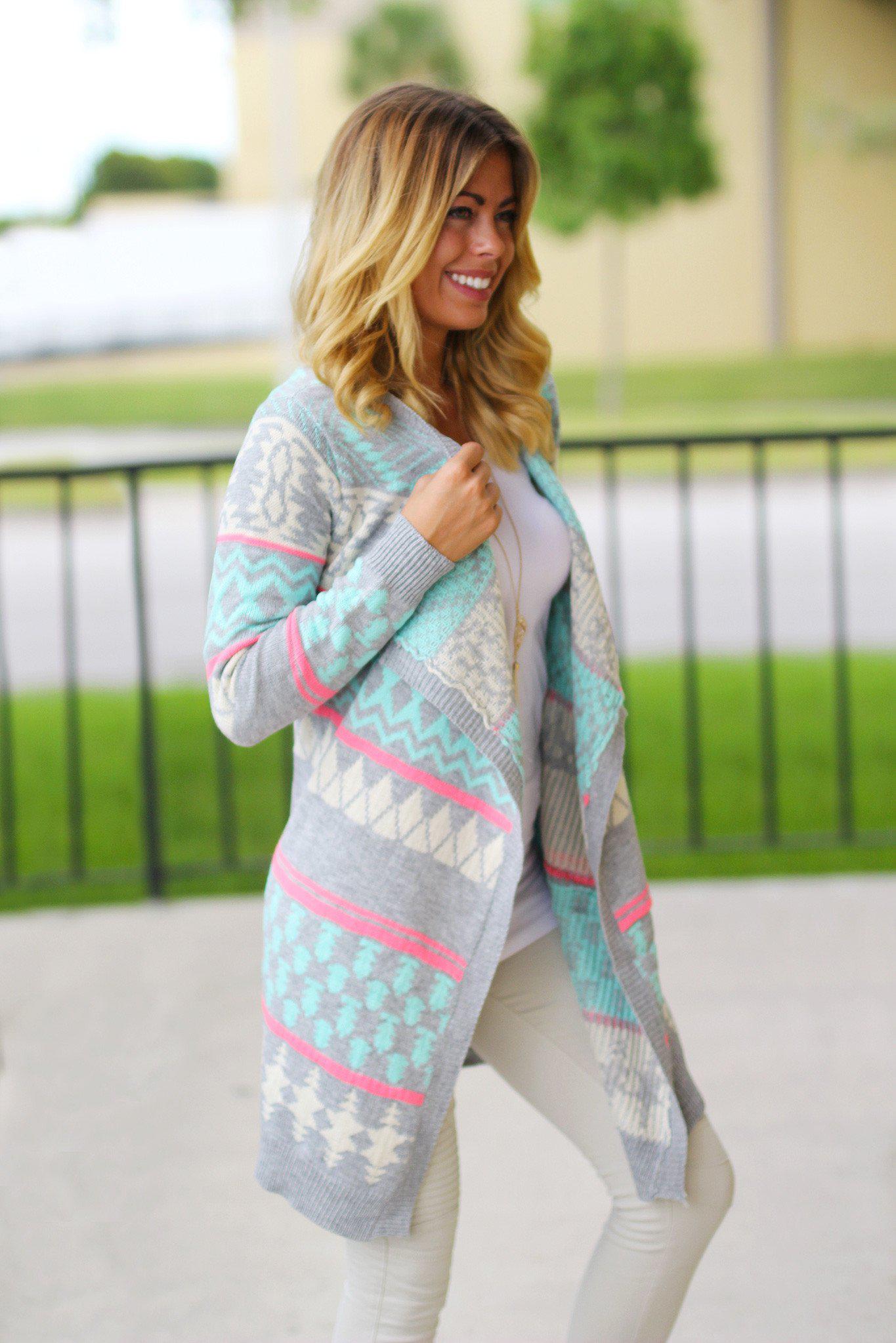 Stylish Mint and Gray Colored Long Women's Cardigan for All Occasions