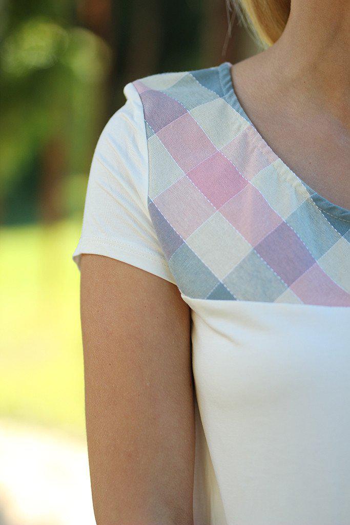 Fashionable Ivory and Plaid Asymmetrical Women's Casual Top