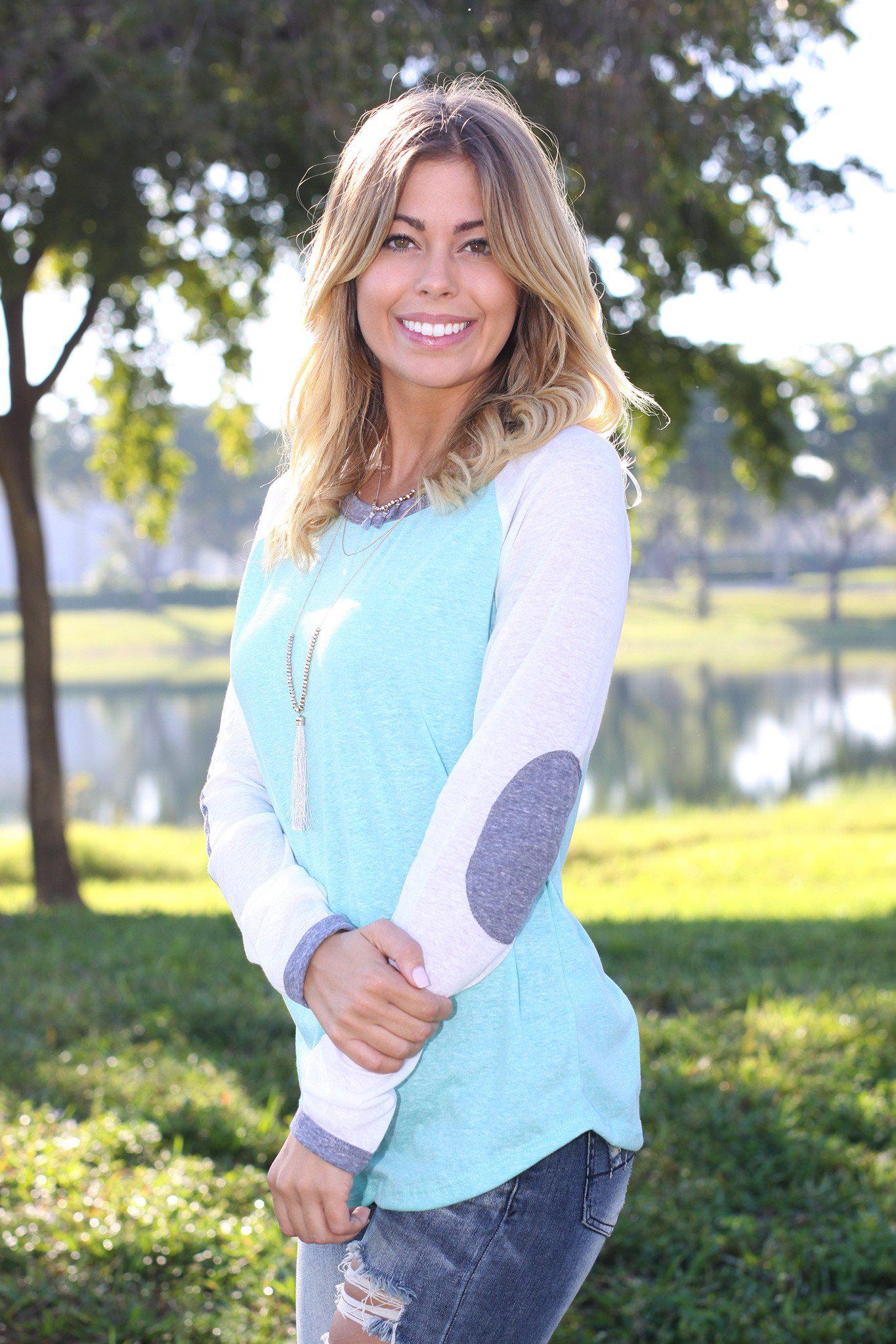 Stylish Mint-Colored Baseball T-Shirt with Adorable Elbow Patches
