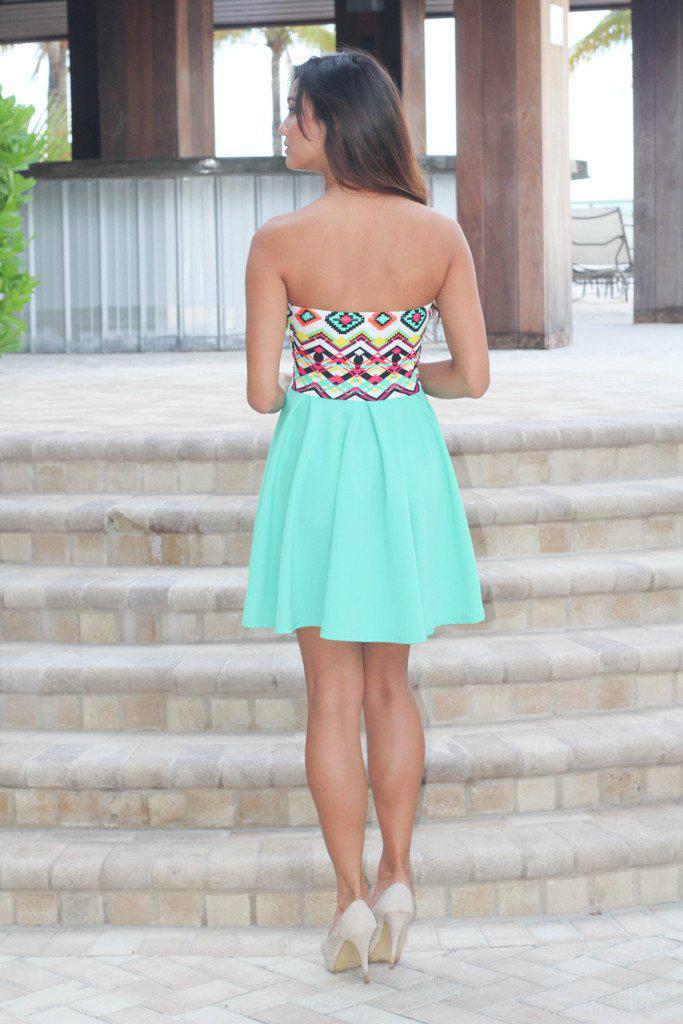 Stylish Mint Aztec-Printed Short Summer Dress for Women